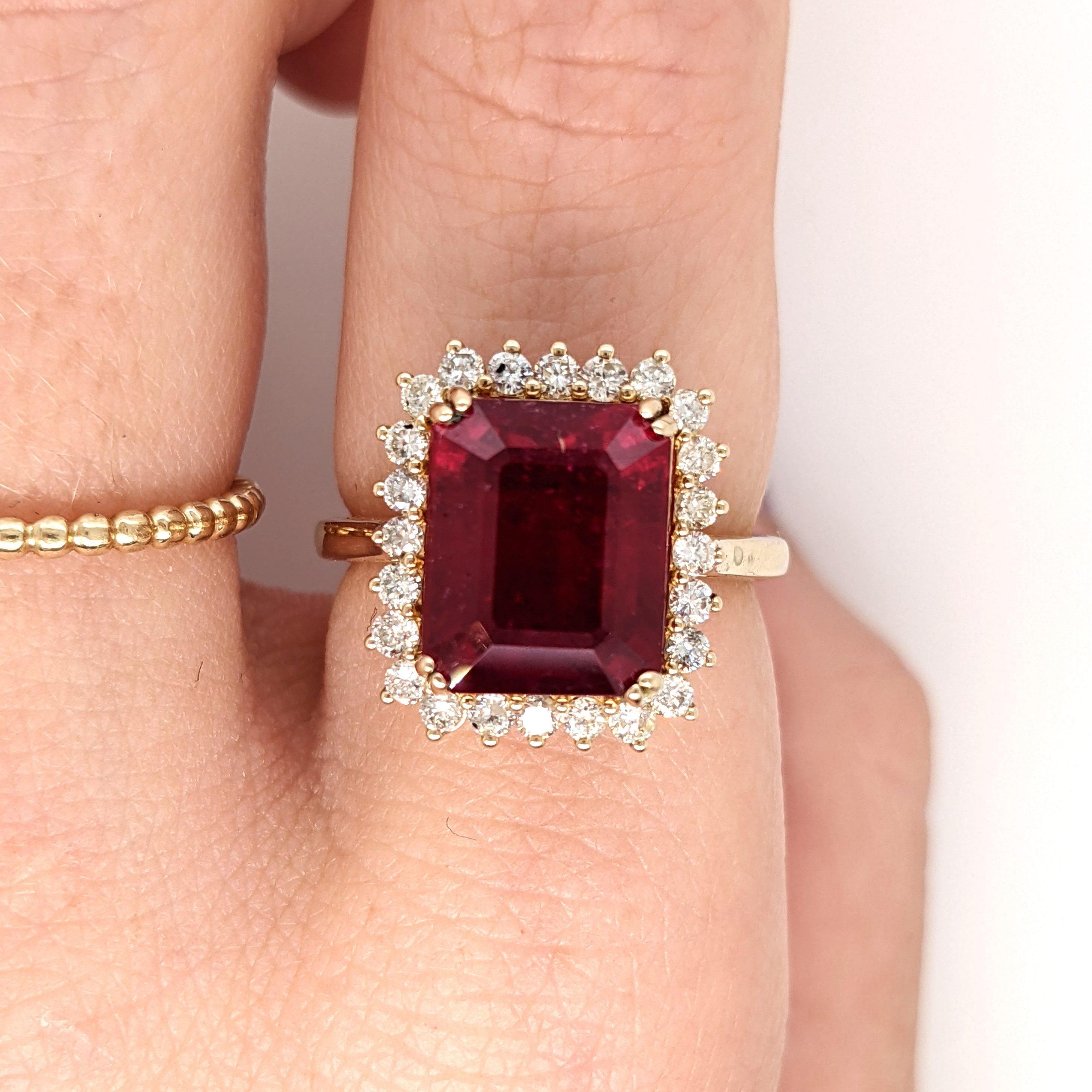A gorgeous statement ruby ring perfect for flaunting! Claim this lovely Madagascar ruby set in solid 14k yellow gold and adorned with natural earth mined SI/G-H diamonds! A great option for July birthdays, or anyone who loves that pop of red and