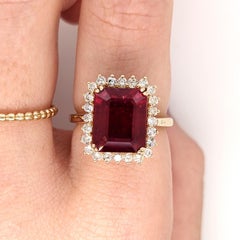 8 Carat Ruby Ring w a Natural Diamond Halo in Solid 14K Yellow Gold