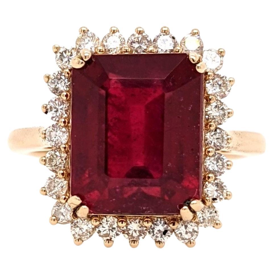 8 Carat Ruby Ring w a Natural Diamond Halo in Solid 14K Yellow Gold For Sale