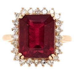 Antique 8 Carat Ruby Ring w a Natural Diamond Halo in Solid 14K Yellow Gold