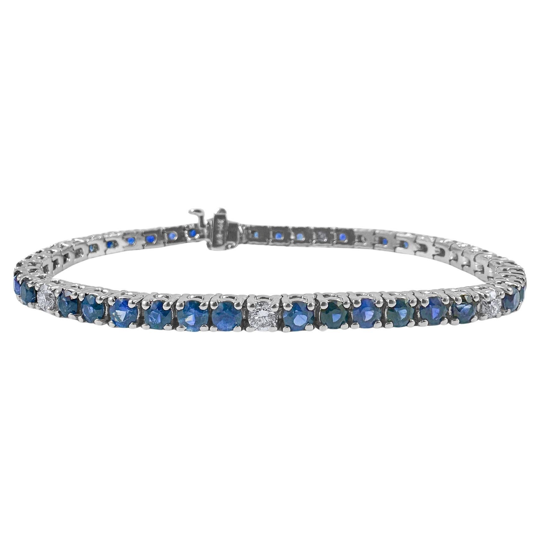 Pulsera de tenis de zafiro y diamantes de 8 quilates en oro blanco de 14 quilates