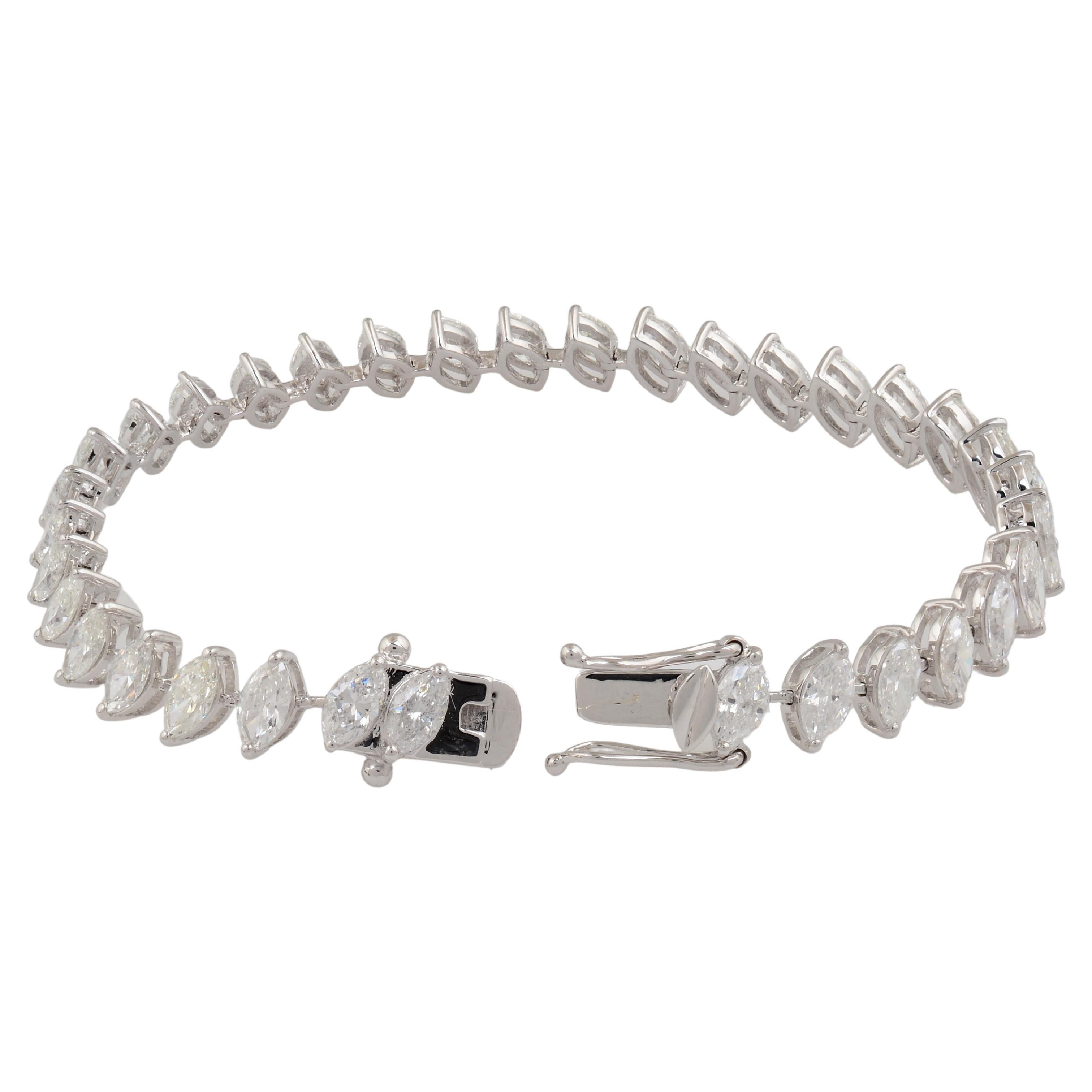 Donna 8 Carati SI Chiarezza HI Colore Diamante Marquise Bracciale in Oro Bianco 14 Carati in vendita