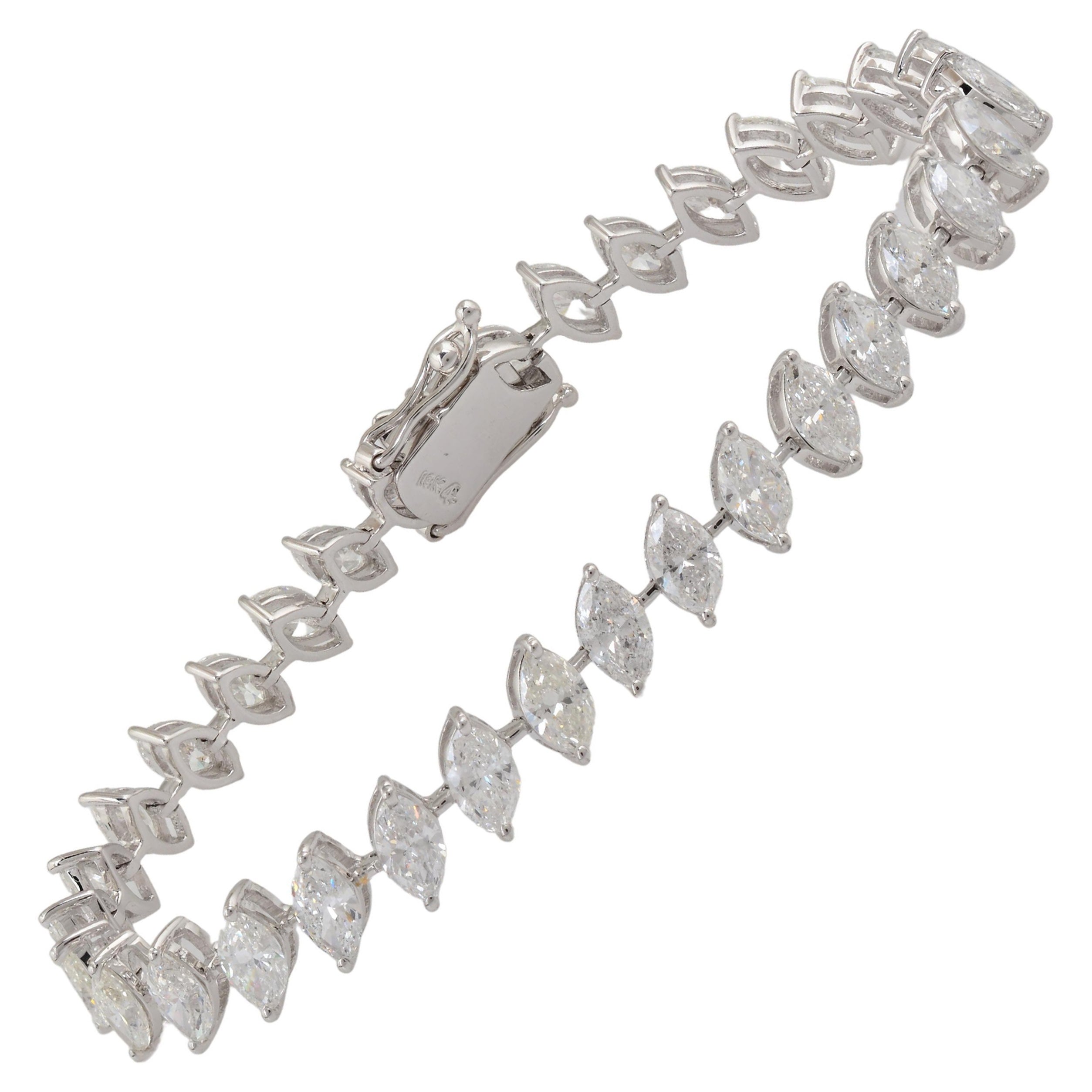 8 Karat SI Reinheit HI Farbe Marquise Diamant-Charm-Armband 14 Karat Weißgold
