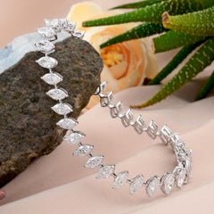 8 Carat SI Clarity HI Color Marquise Diamond Charm Bracelet 18 Karat White Gold