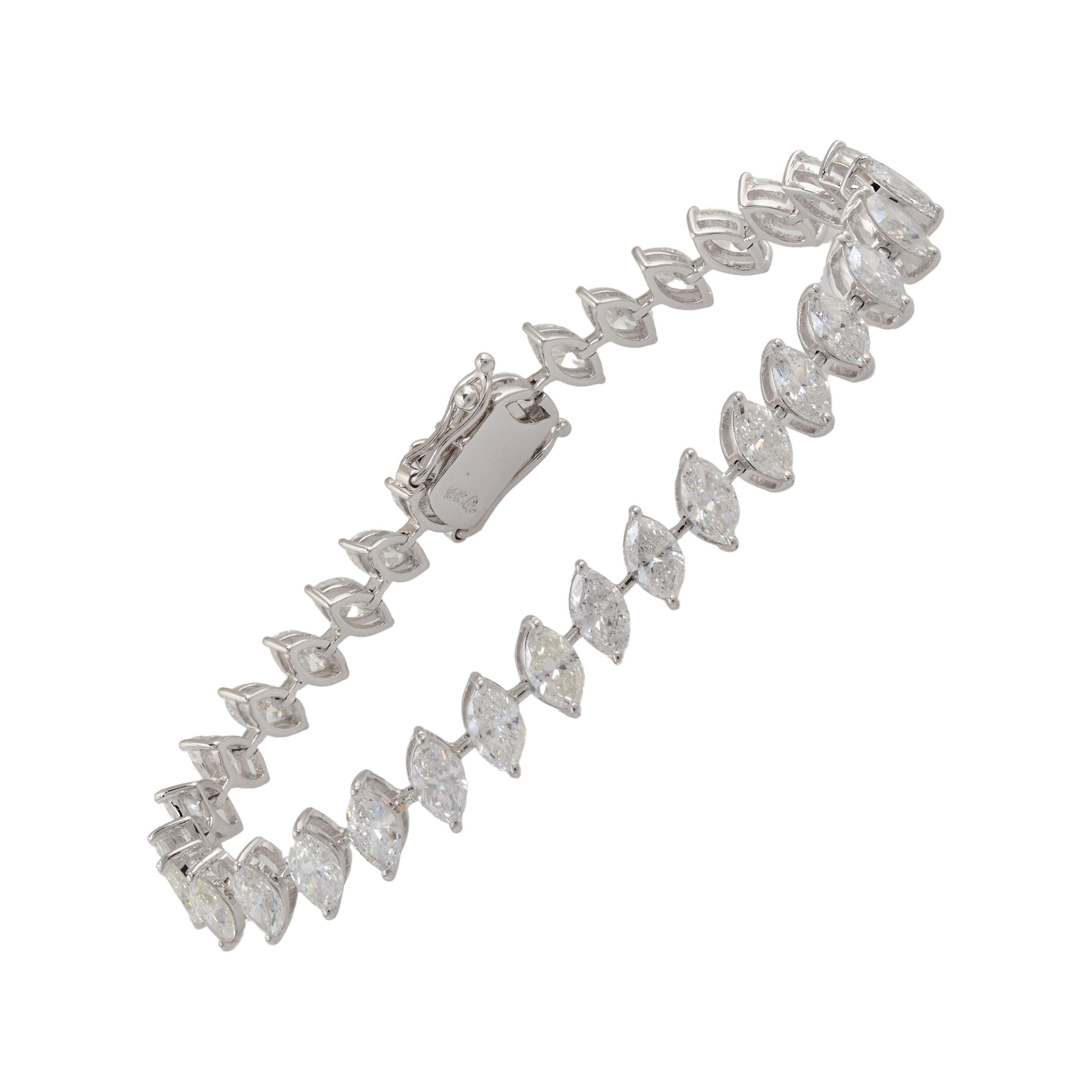 8 Carati SI Chiarezza HI Colore Diamante Marquise Bracciale in Oro Bianco 18 Carati