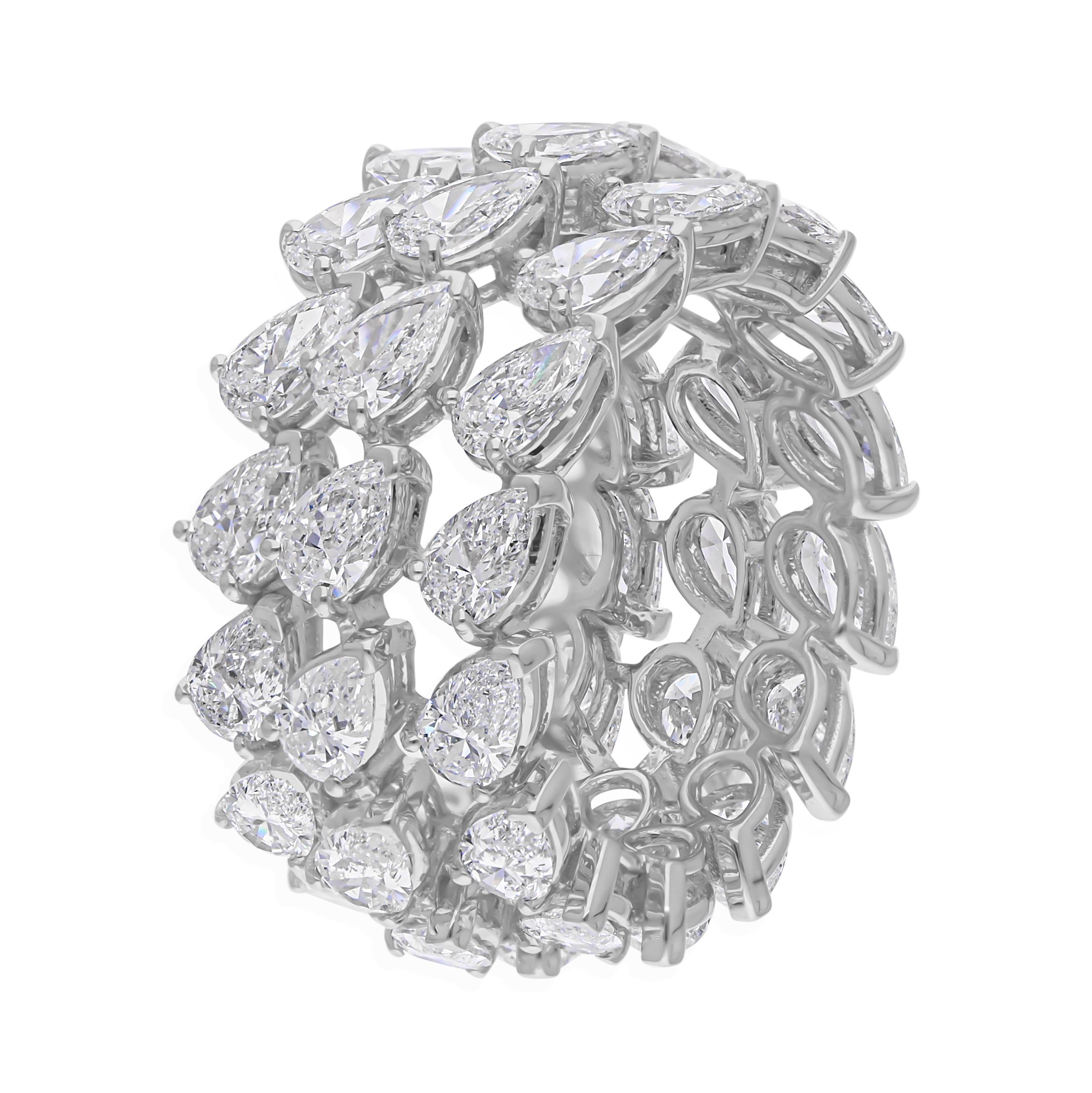 8 Carat SI Clarity HI Color Pear Diamond Band Ring 18 Karat White Gold Jewelry In New Condition For Sale In Diera, Dubai