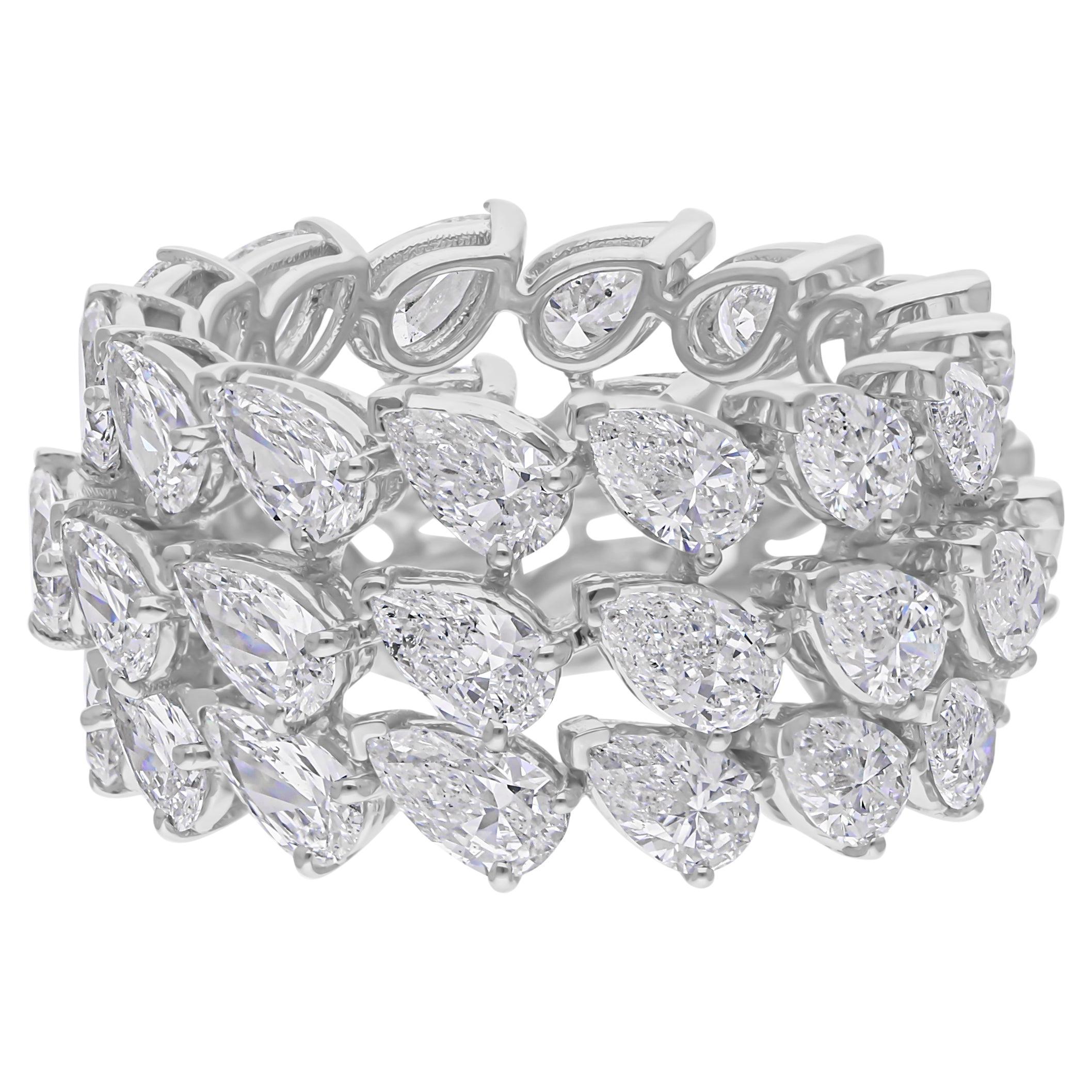 8 Carat SI Clarity HI Color Pear Diamond Band Ring 18 Karat White Gold Jewelry