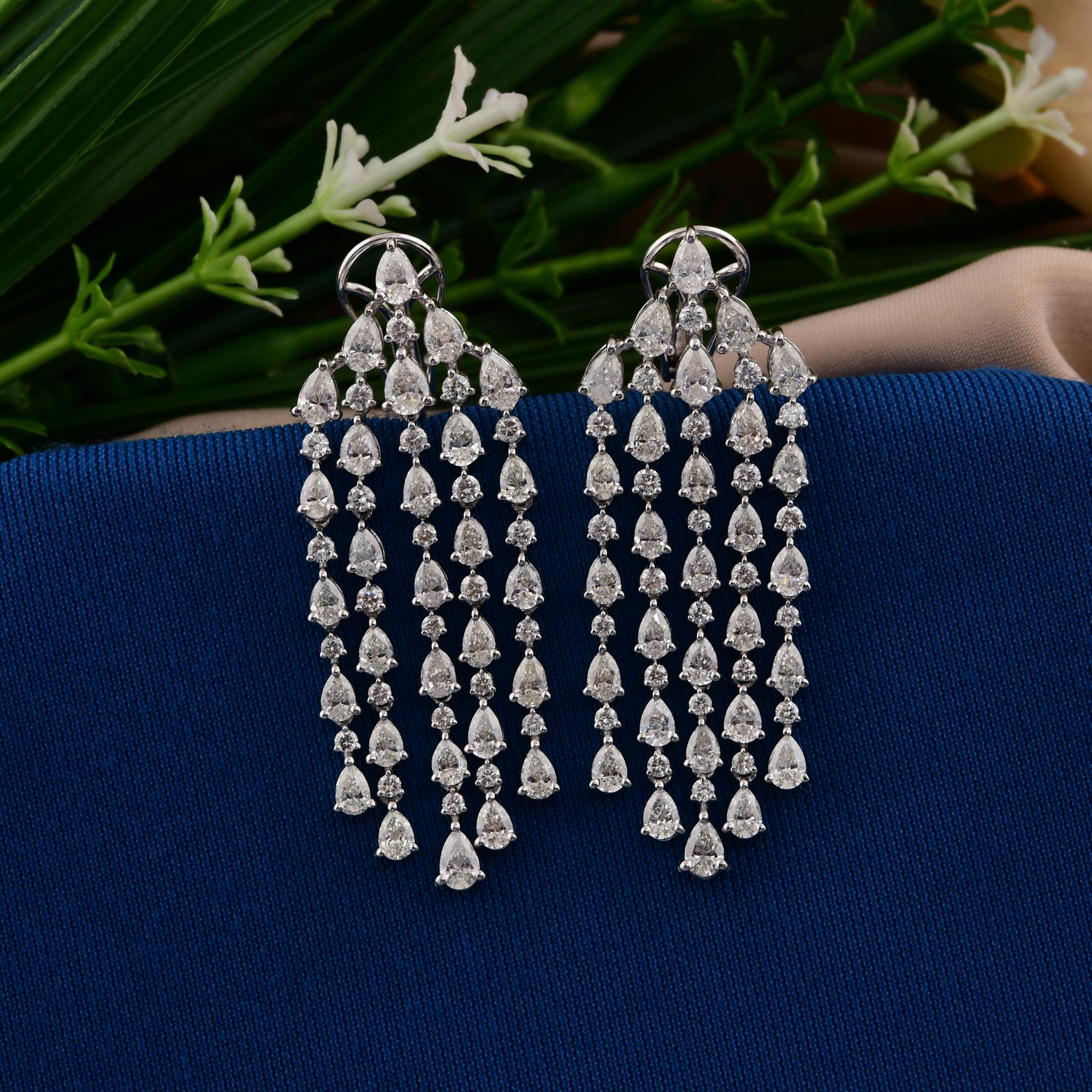 Modern 8 Carat SI/H Pear Round Diamond Chandelier Earrings 18 Karat White Gold Jewelry For Sale