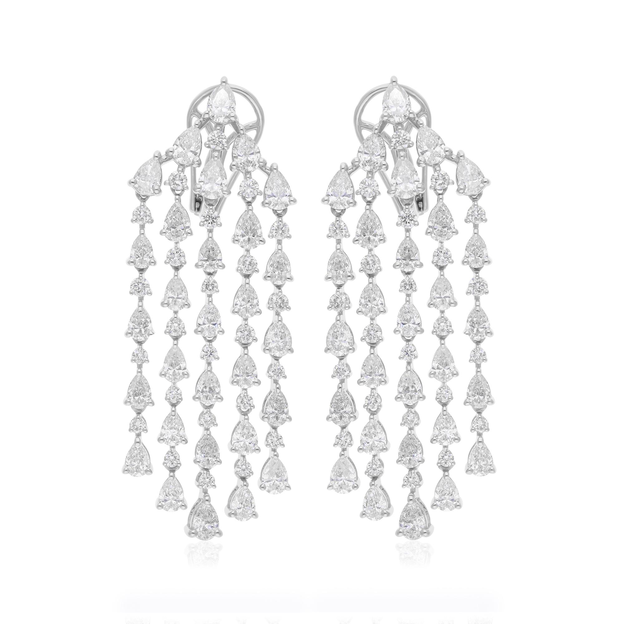 Round Cut 8 Carat SI/H Pear Round Diamond Chandelier Earrings 18 Karat White Gold Jewelry For Sale