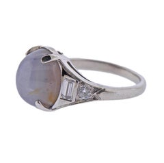 8 Carat Star Sapphire Cabochon Diamond Platinum Ring