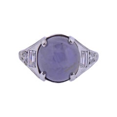8 Carat Star Sapphire Cabochon Diamond Platinum Ring