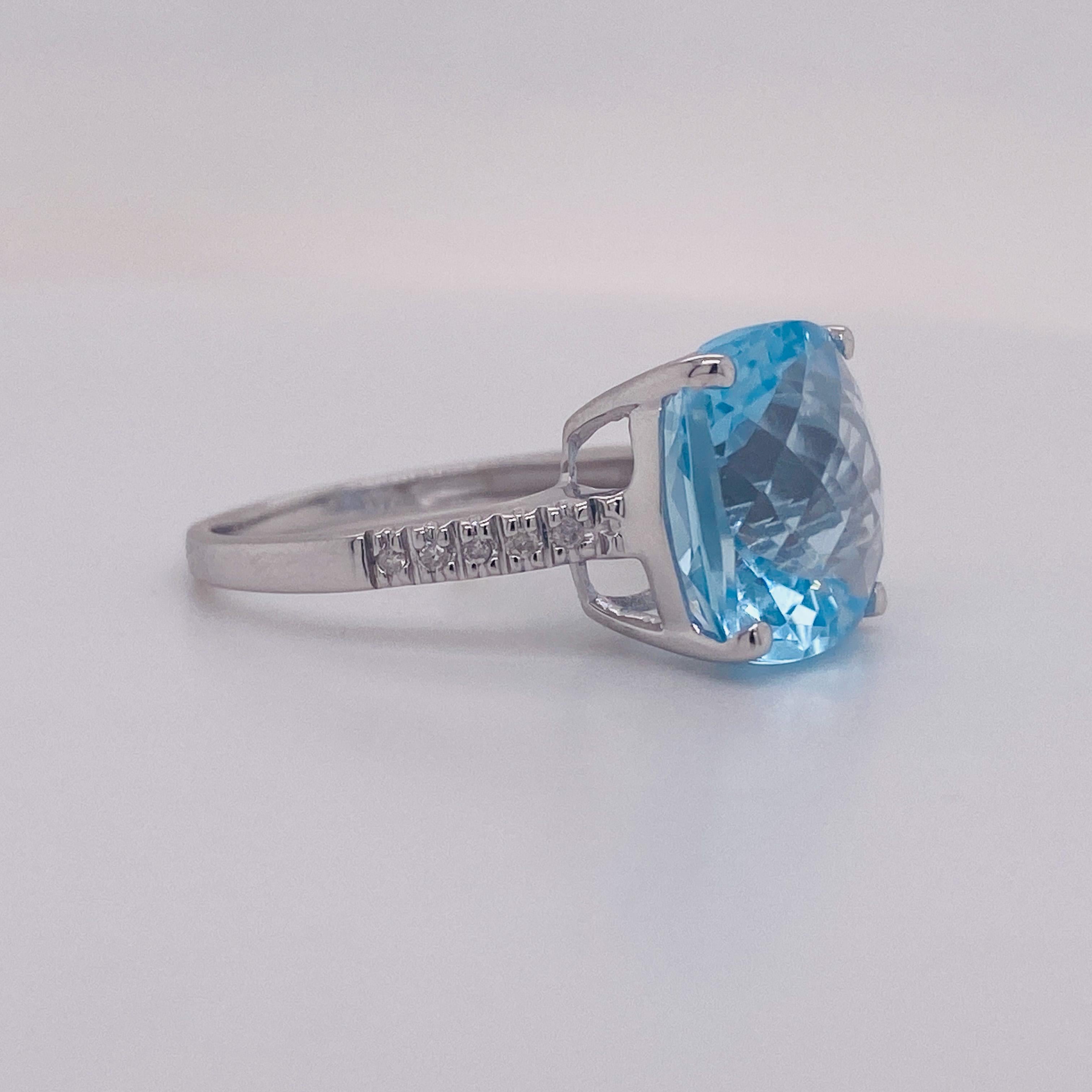 For Sale:  8 Carat Topaz Stunning Sky Blue Cushion, Diamond Accents, 14 Karat White Gold LV 3