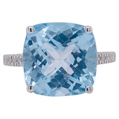 8 Carat Topaz Stunning Sky Blue Cushion, Diamond Accents, 14 Karat White Gold LV