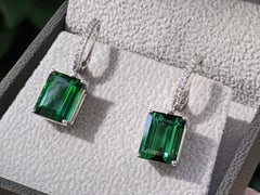8 Carat Tourmaline and Diamond Earrings, Green Emerald Tourmaline