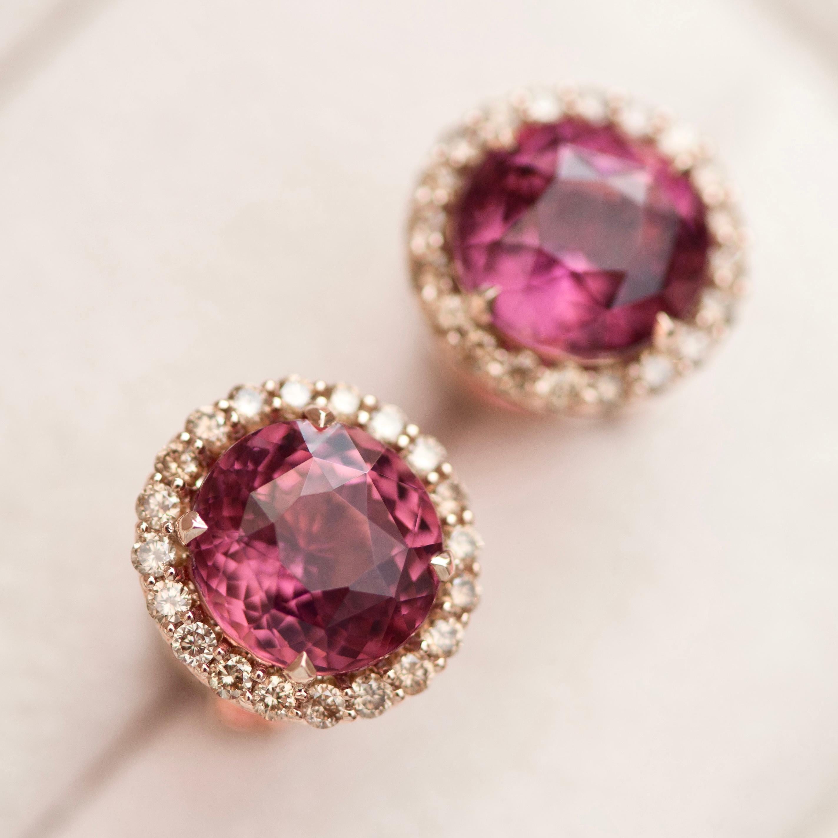 Modern 8 Carat Tourmaline Champagne Diamonds 18 Karat Yellow Gold Stud Earrings