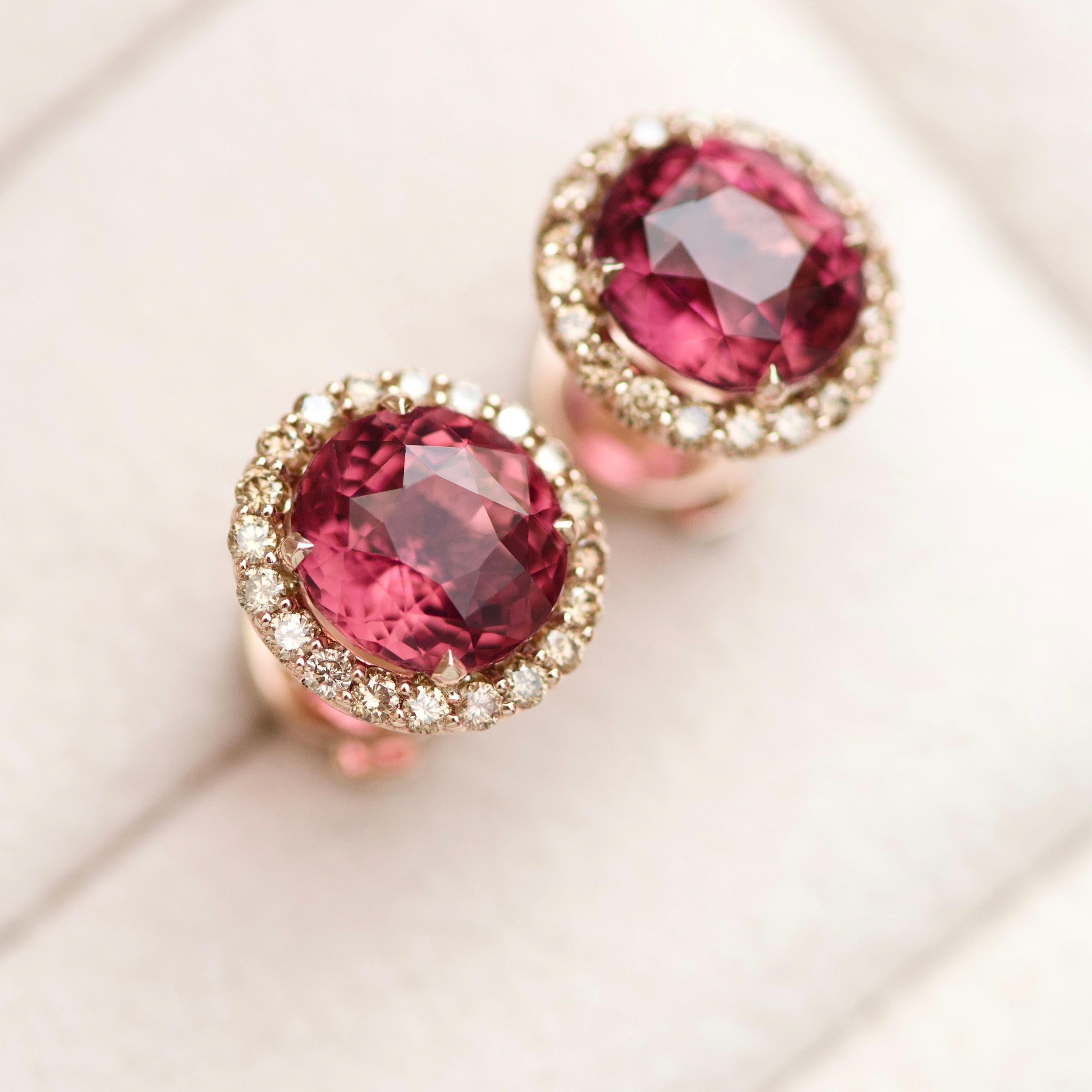 Oval Cut 8 Carat Tourmaline Champagne Diamonds 18 Karat Yellow Gold Stud Earrings