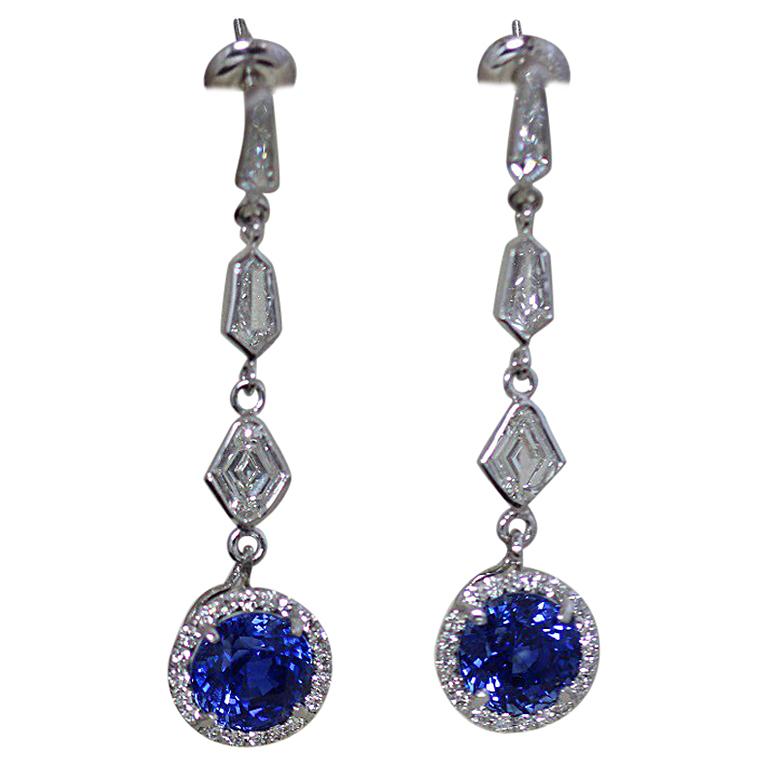 8 Carat TW Vivid Electric Blue Natural No Heat Sapphire Earrings For Sale