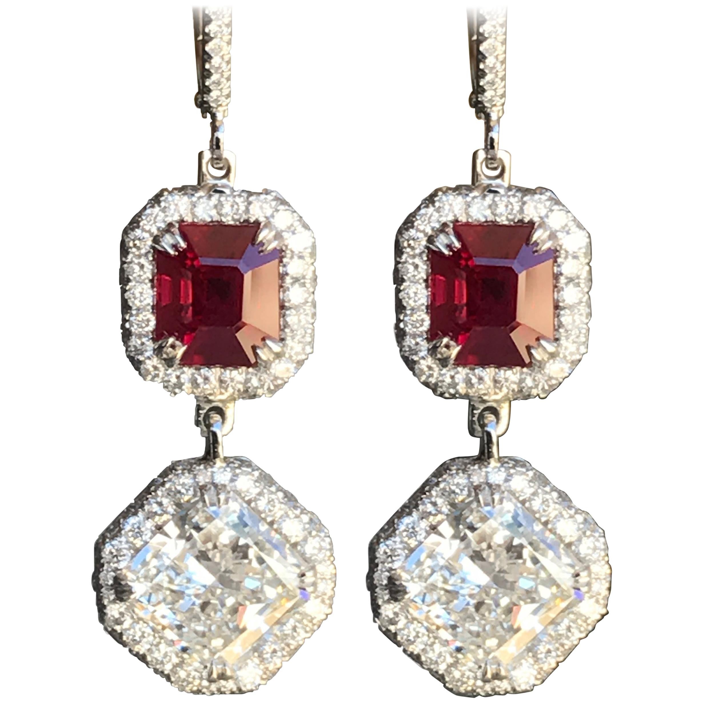 Pendientes de rubí de Birmania y diamantes rojo eléctrico vivo de 8 quilates + TW, Ben Dannie