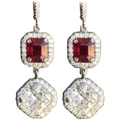 8 Carat + TW Vivid Electric Red Burma Ruby and Diamond Earrings, Ben Dannie