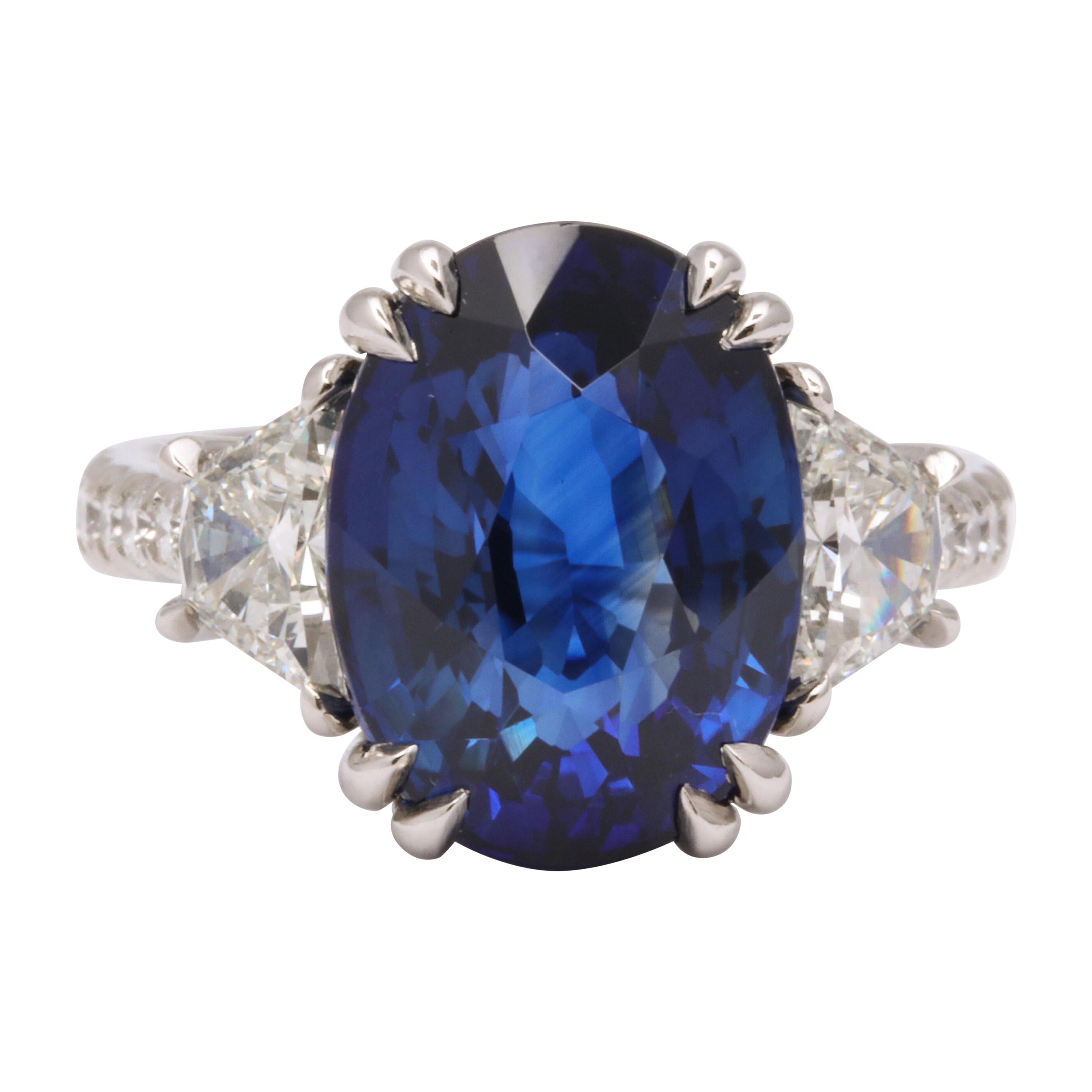 8 Carat Vivid Blue Sapphire and Diamond Ring