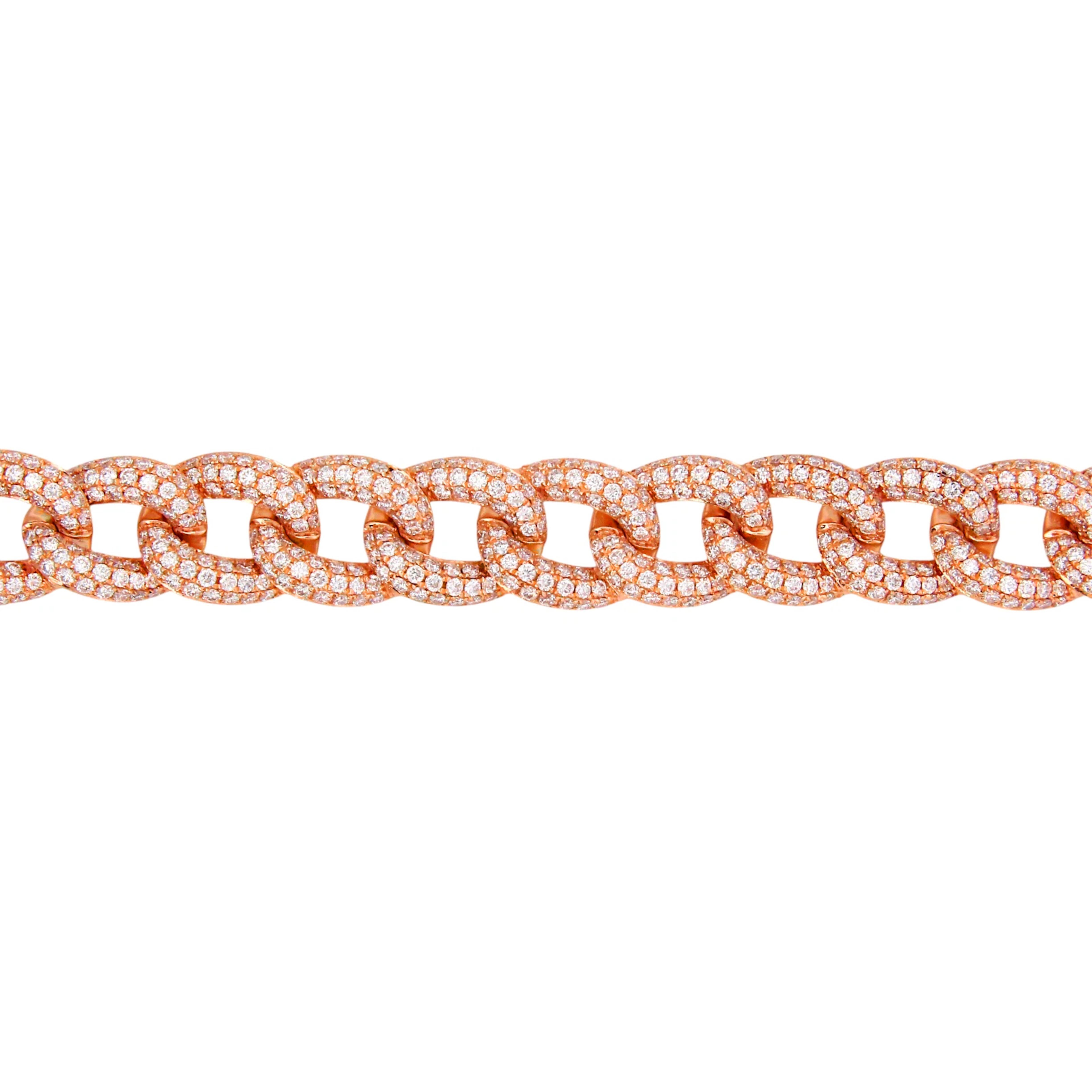 Moderne Bracelet pavé de diamants 8 carats en or rose 14K en vente