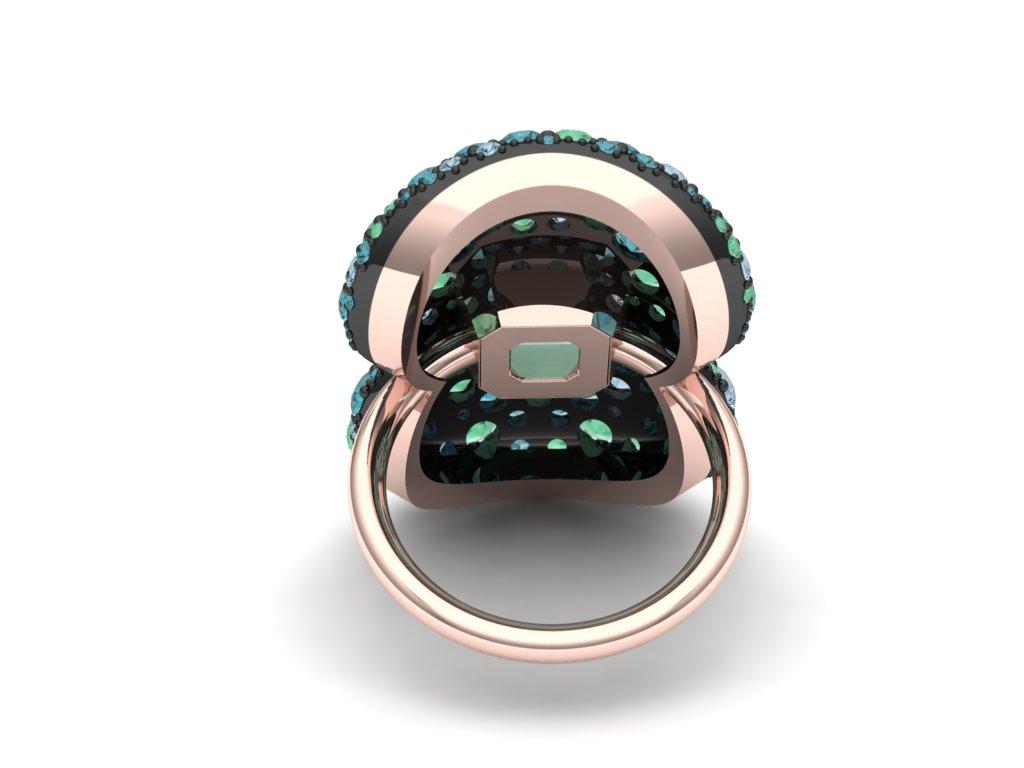 Asscher Cut 8 Carat Tourmaline Sapphire and Aquamarine Rose and White Gold Cocktail Ring
