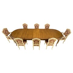8 Carved Dining Chairs Walnut Table 3x18" Leaves Overall 132" Long Dining Set