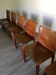 8 Cassina Cab Brown Leather Chairs Designer Mario Bellini