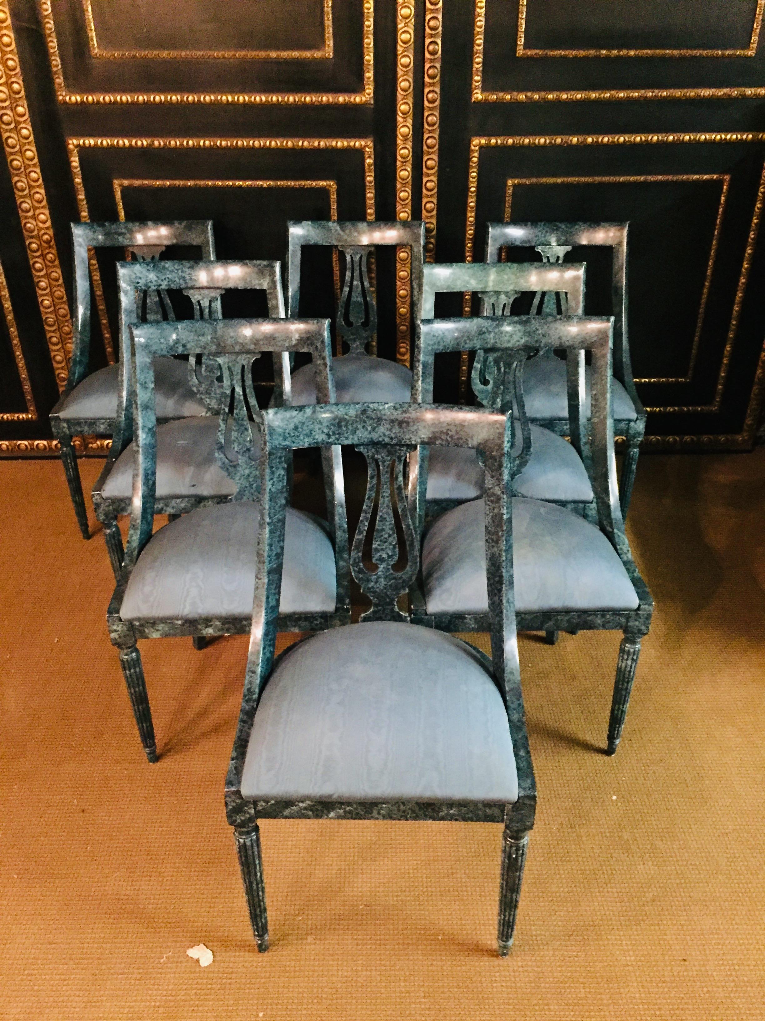German 8 Chairs in the Modern Empire Style Turquoise Marbled