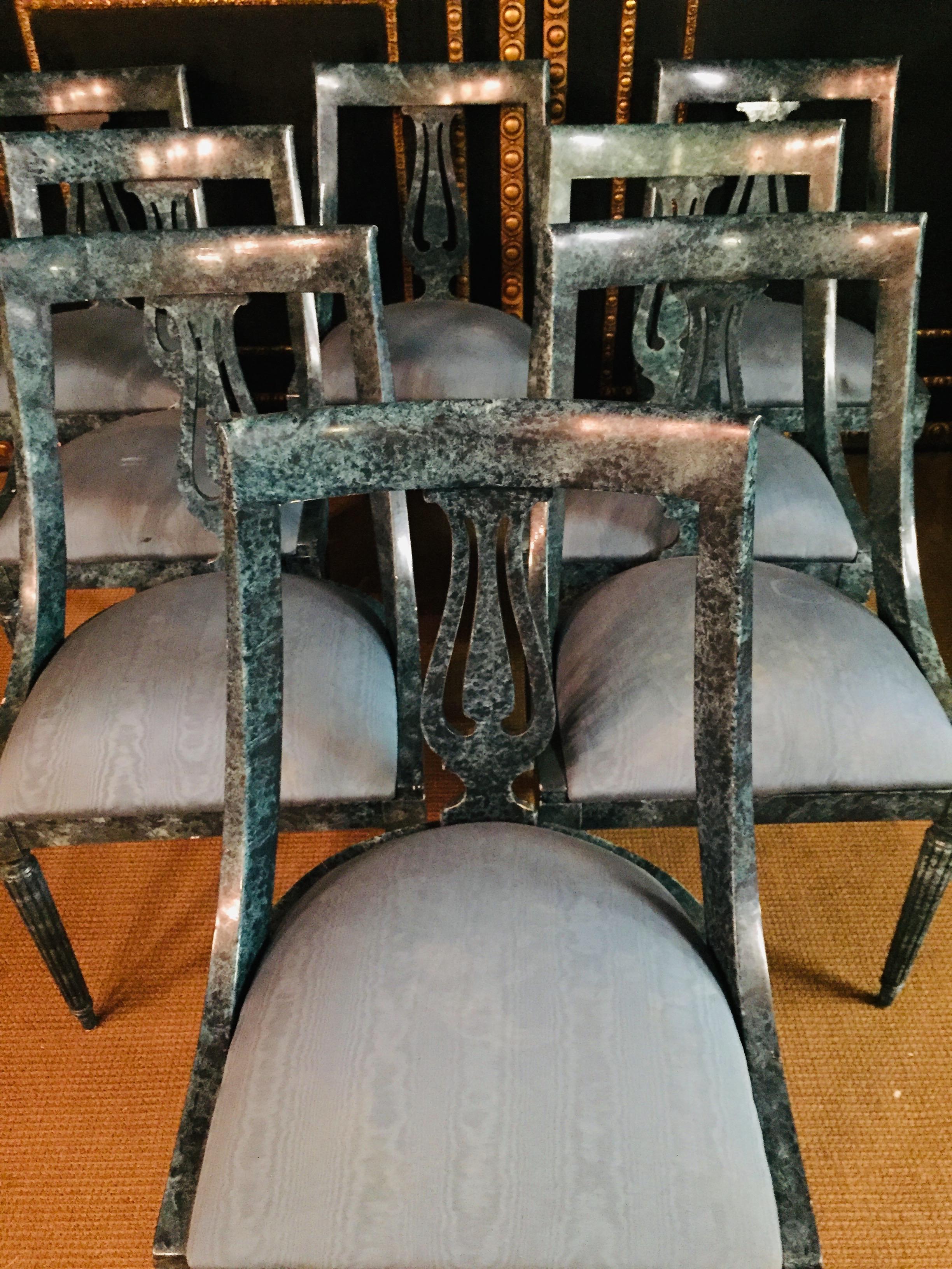 20th Century 8 Chairs in the Modern Empire Style Turquoise Marbled