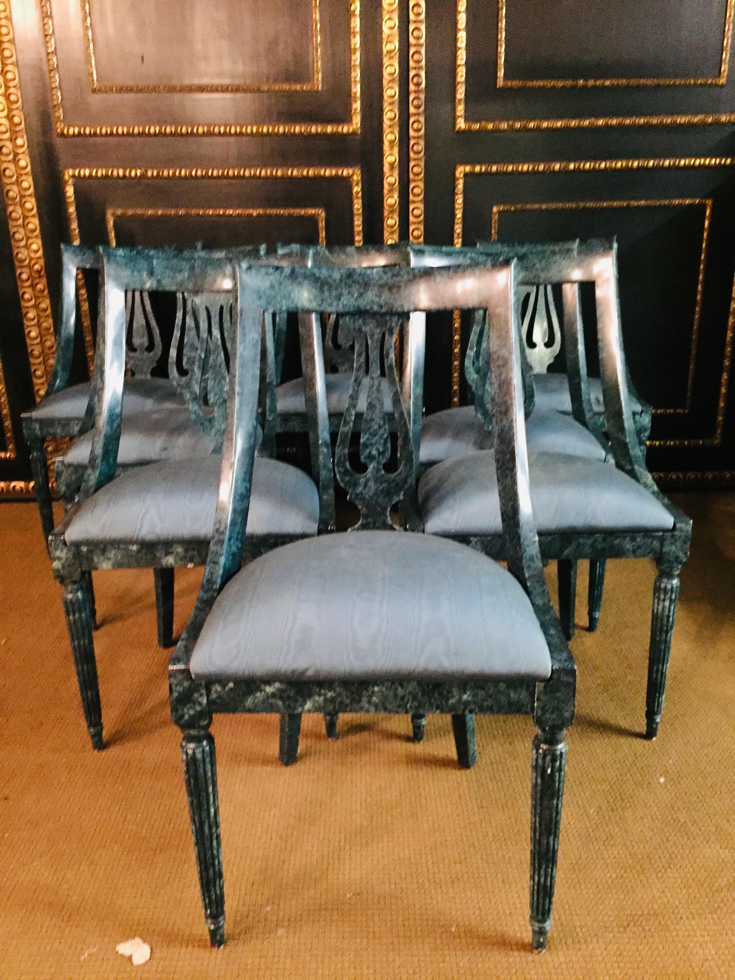 Beech 8 Chairs in the Modern Empire Style Turquoise Marbled