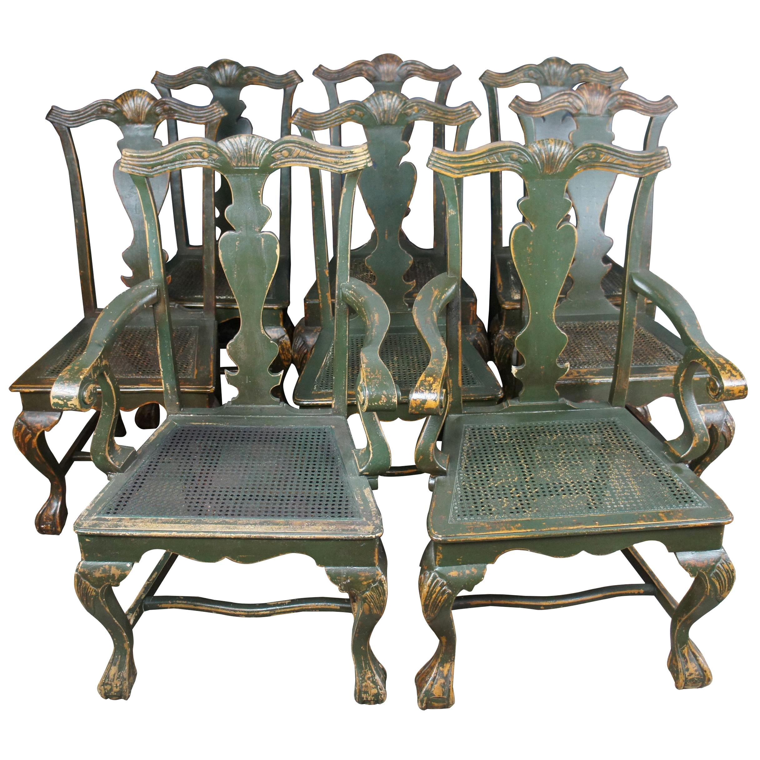 8 Chapman and Garcia Chippendale Scalloped Dining Chairs Painted by David T Smith at 1stDibs