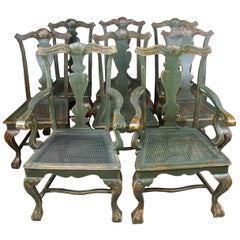 8 Chapman & Garcia Chippendale Scalloped Dining Chairs Painted by David T Smith