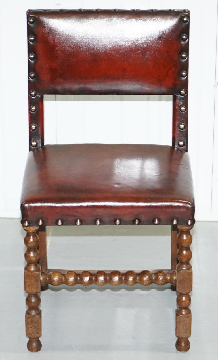 8 Solid Oak Bobbin Restored Hand Dyed Brown Leather Dining ...