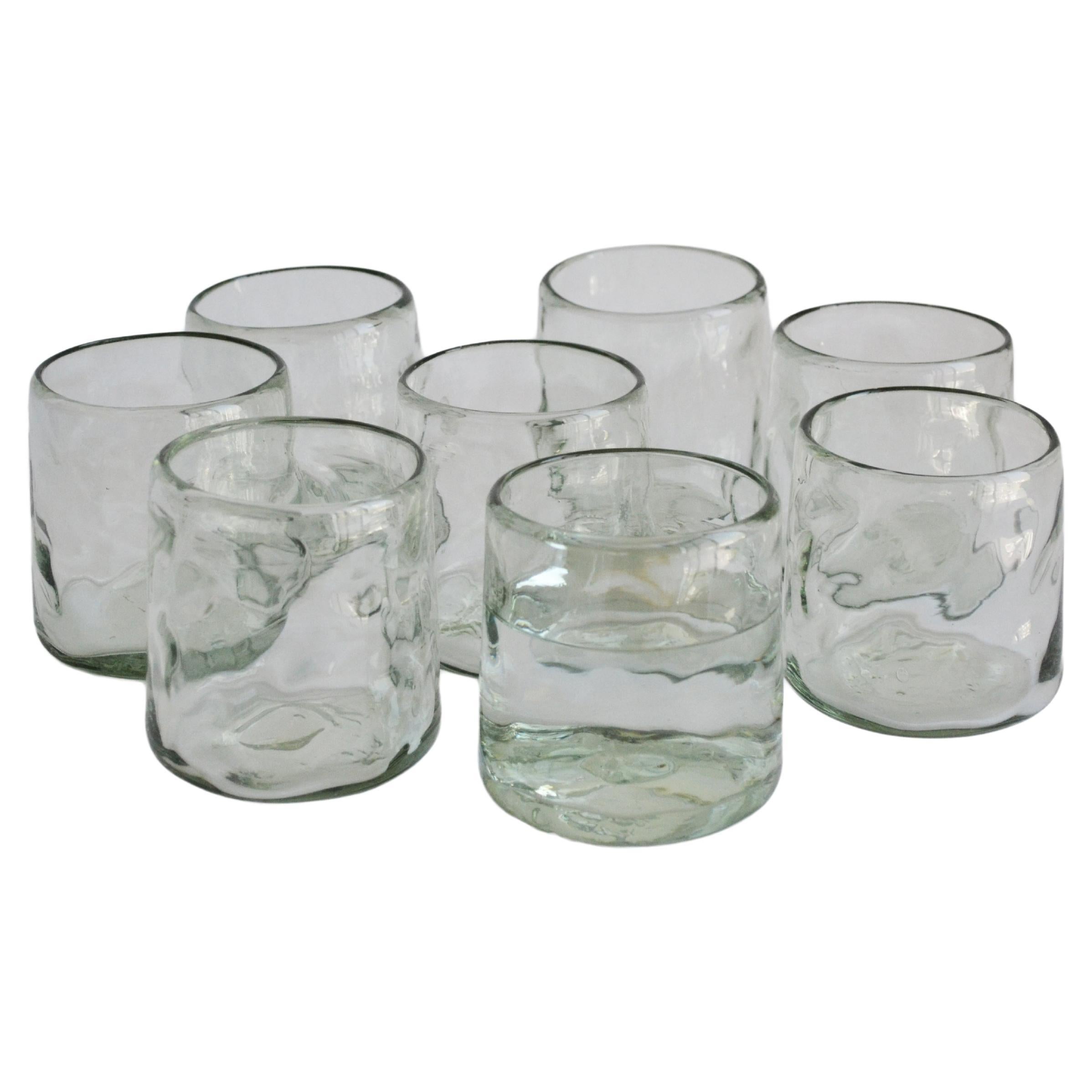 Six Water Glasses Handblown Recycled Glass Drinkware Mexico - Tall