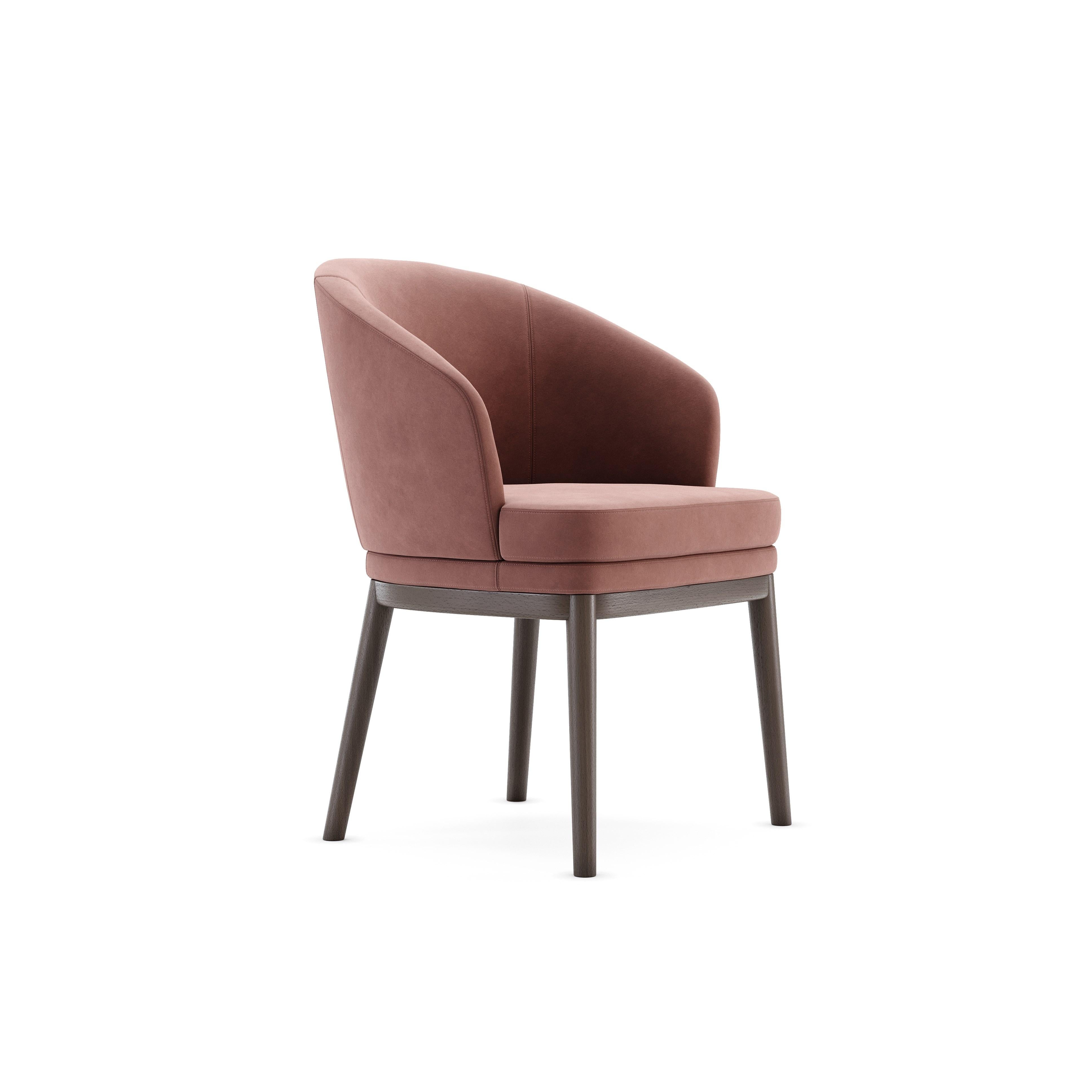 Fumé wood structure, ergonomic and convex backrest with two seams recalling the silhouette of the human body for a greater support and comfort.
Upholstered in rose velvet: Fire resistant; Pet proof; Water repellent.
Contact us to enquire about