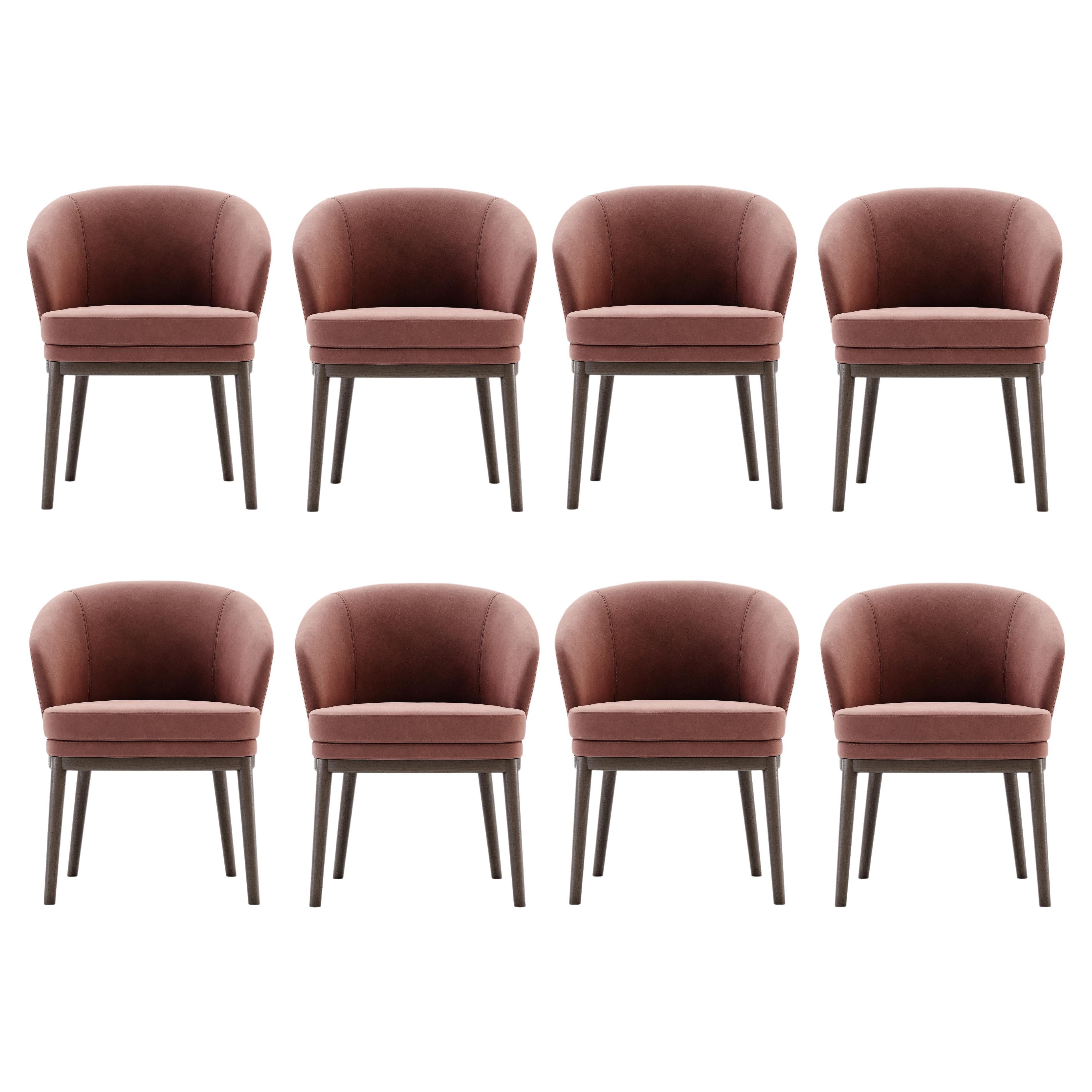 8 Contemporary Dining Chairs Offered in Rose Velvet For Sale