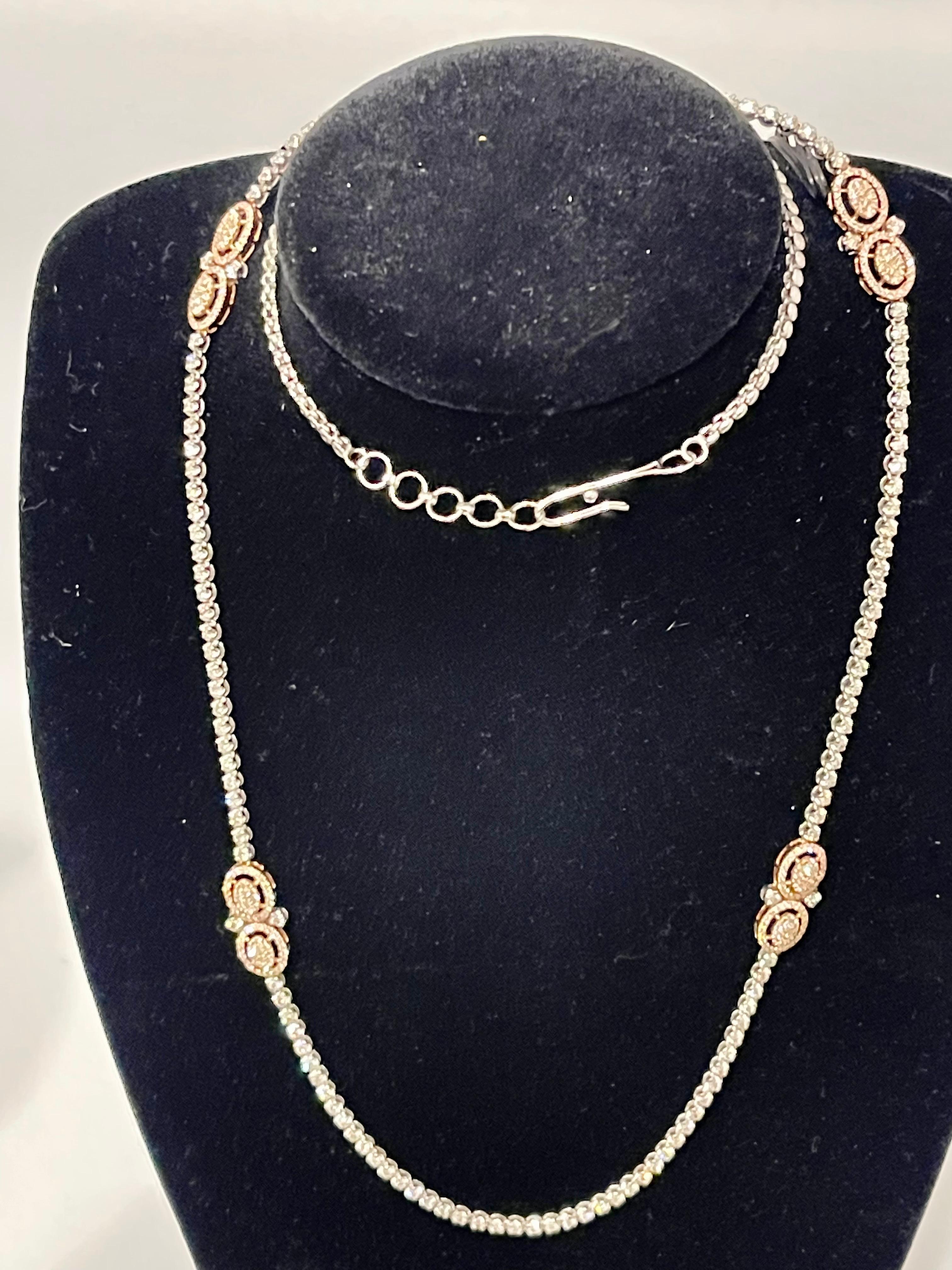 8 Ct Brilliant Cut Diamond Long Necklace in White & Pink 14 K Gold 27 Gm 6