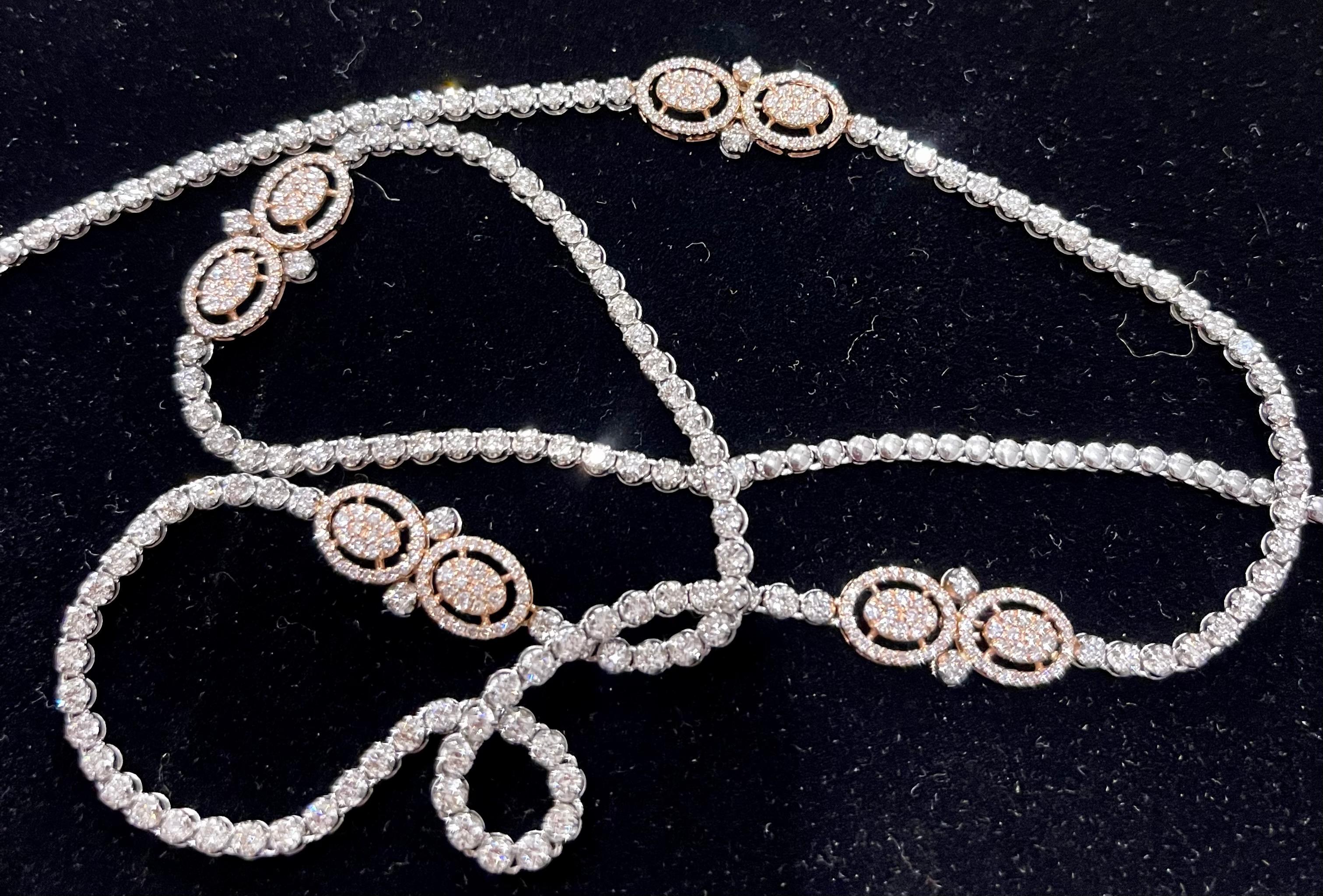 8 Ct Brilliant Cut Diamond Long Necklace in White & Pink 14 K Gold 27 Gm 11