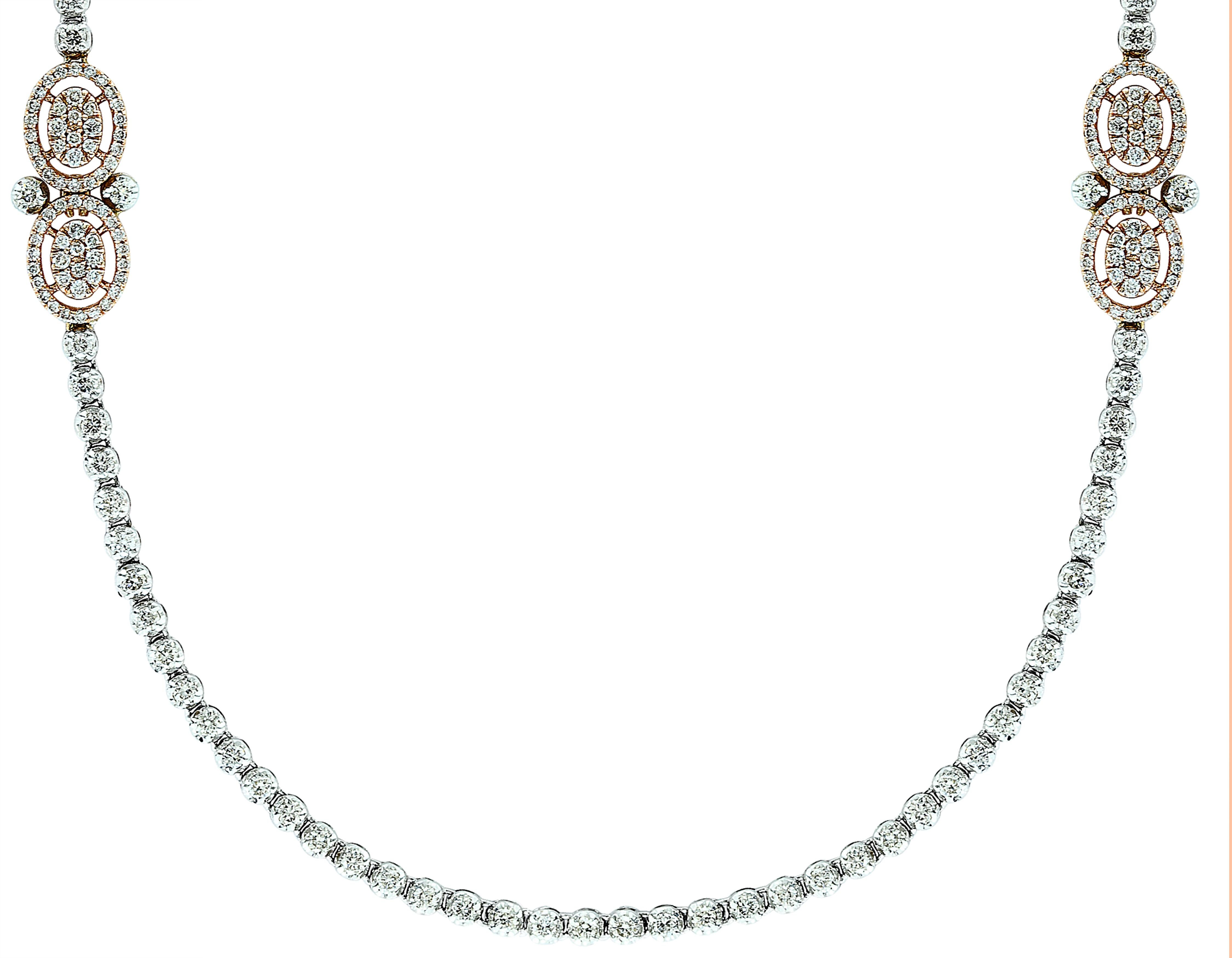 8 Ct Brilliant Cut Diamond Long Necklace in White & Pink 14 K Gold 27 Gm 15