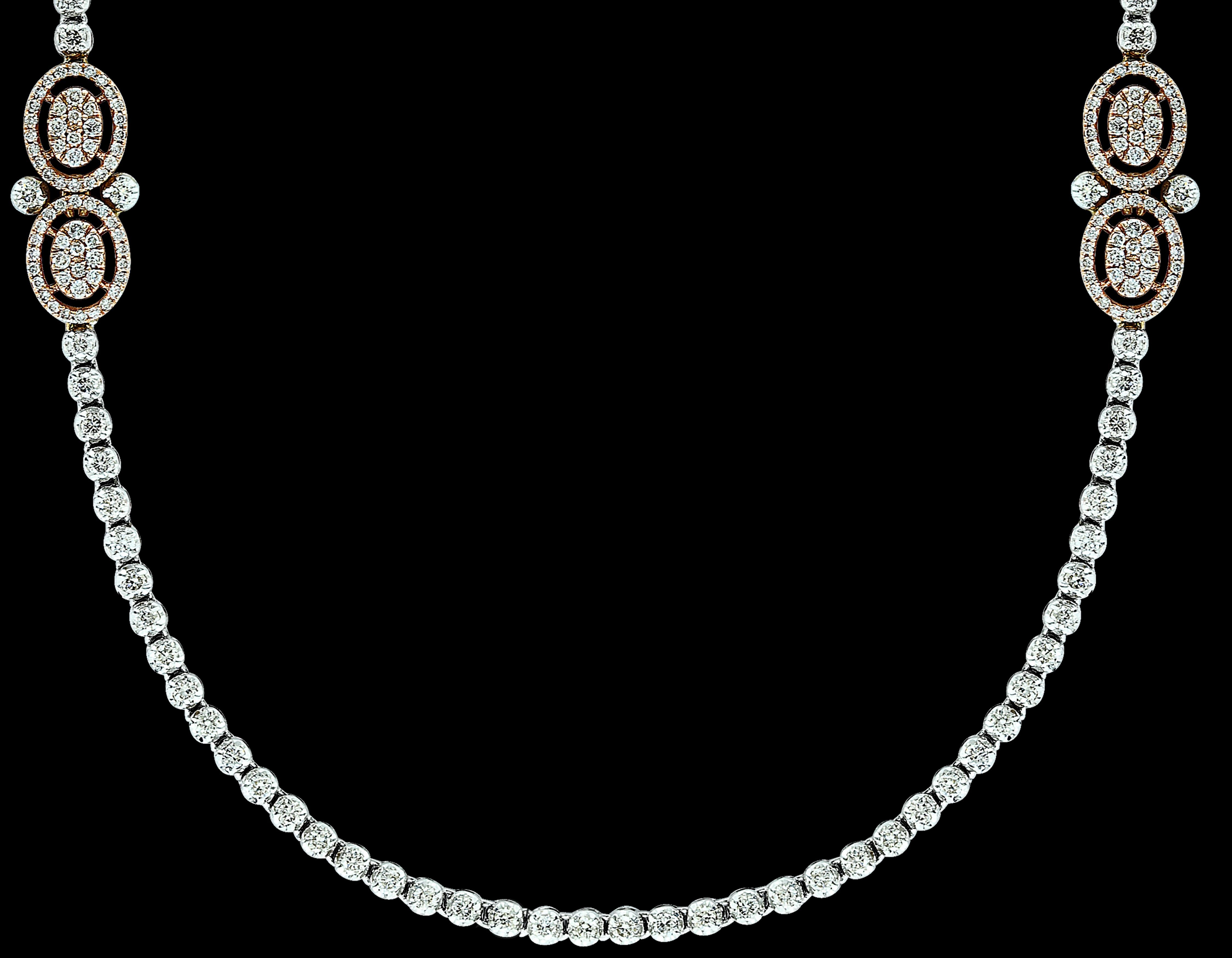 8 Ct Brilliant Cut Diamond Long Necklace in White & Pink 14 K Gold 27 Gm 16