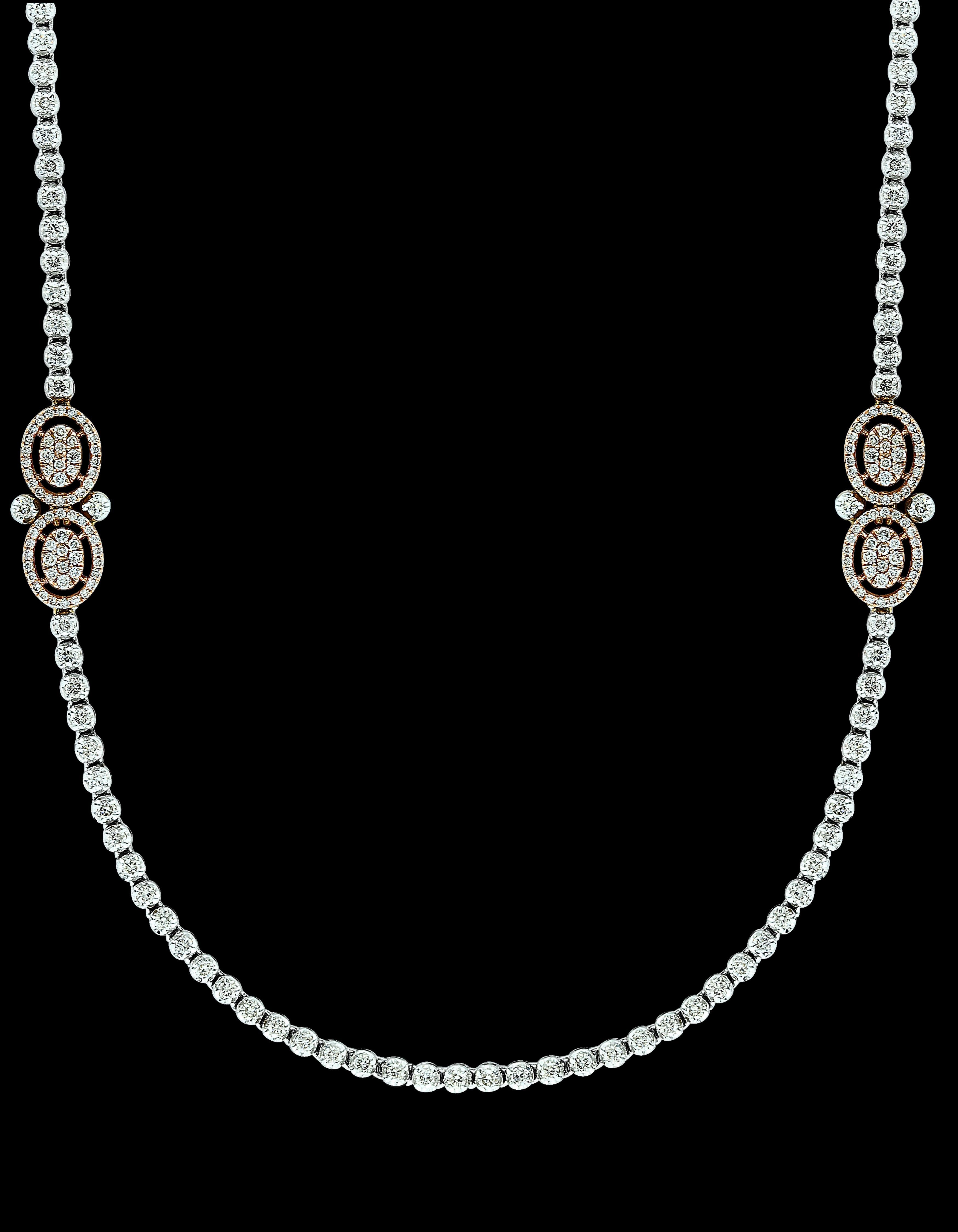 8 Ct Brilliant Cut Diamond Long Necklace in White & Pink 14 K Gold 27 Gm In New Condition In New York, NY