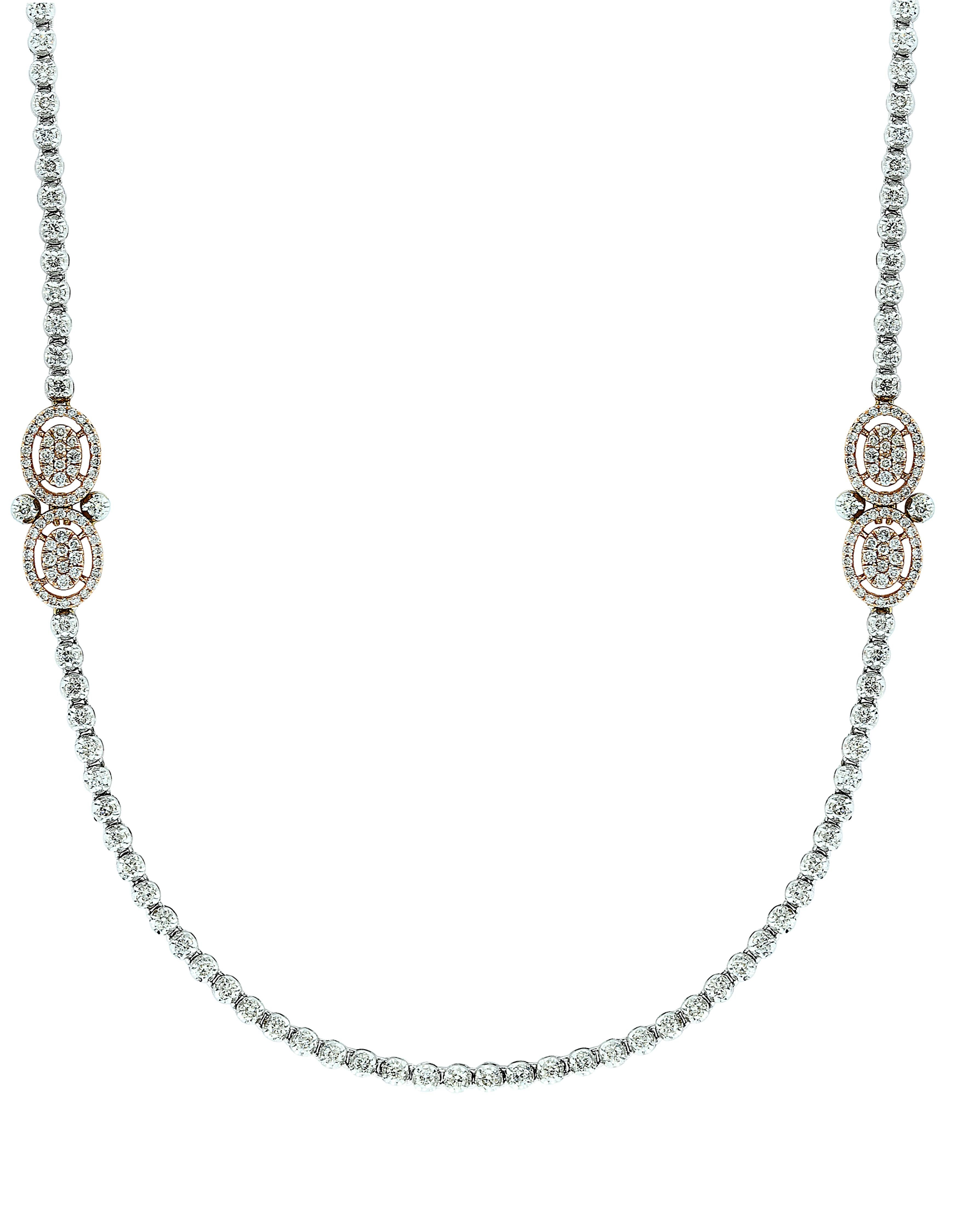 8 Ct Brilliant Cut Diamond Long Necklace in White & Pink 14 K Gold 27 Gm 1