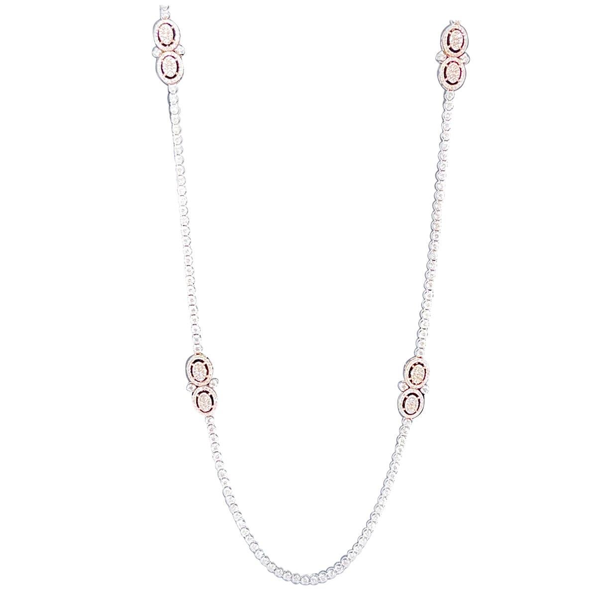 8 Ct Brilliant Cut Diamond Long Necklace in White & Pink 14 K Gold 27 Gm 2