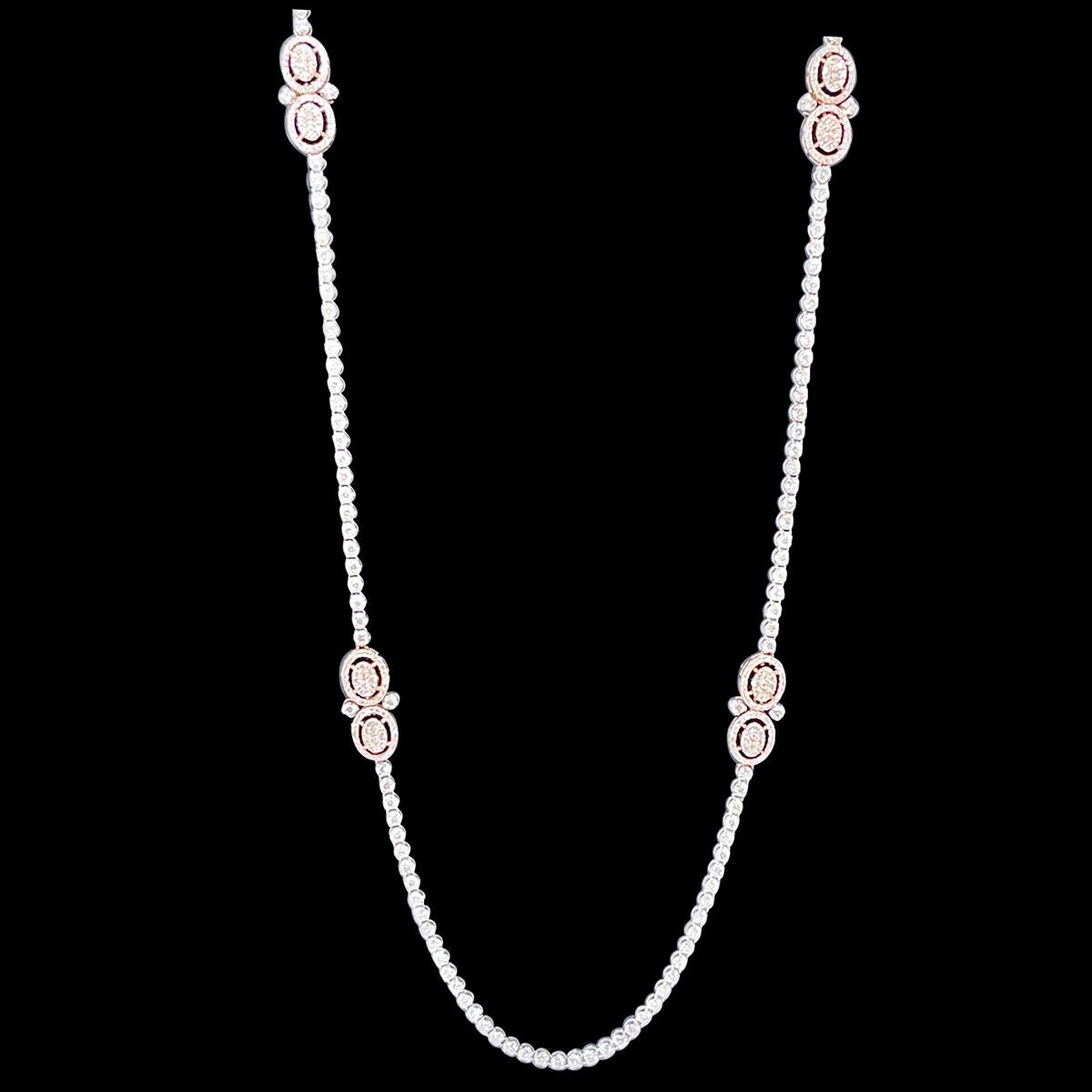 8 Ct Brilliant Cut Diamond Long Necklace in White & Pink 14 K Gold 27 Gm 4