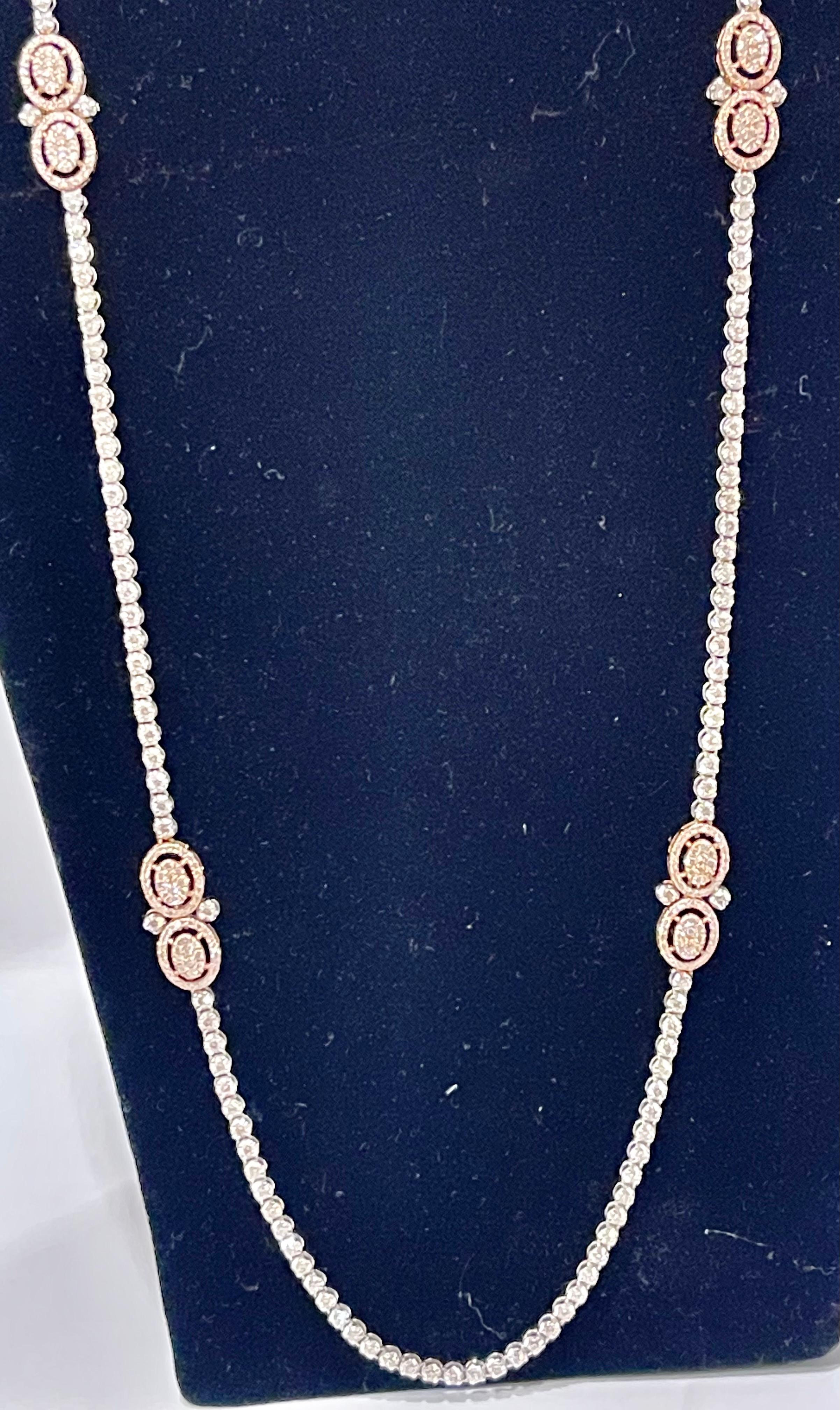 8 Ct Brilliant Cut Diamond Long Necklace in White & Pink 14 K Gold 27 Gm 5