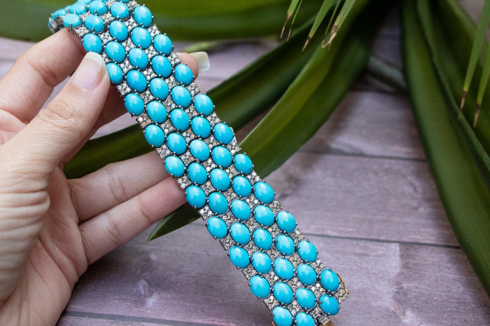 Artisan 8 Carat Diamond Turquoise Bracelet