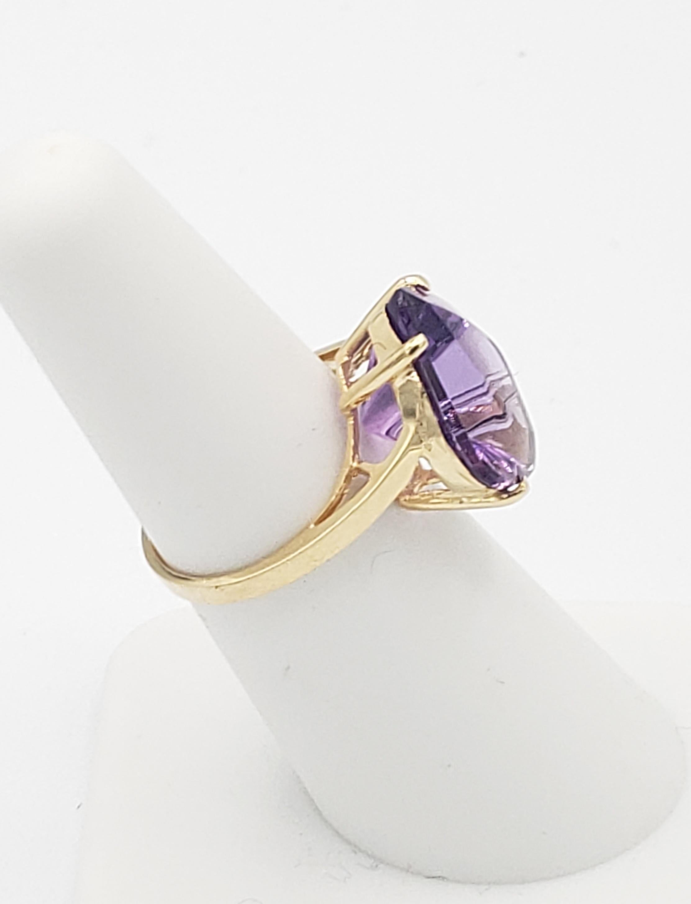 Mixed Cut NEW 8 Ct. Natural  Brazilian Amethyst Fantasy Cut Ring in 14k Yellow Gold New For Sale