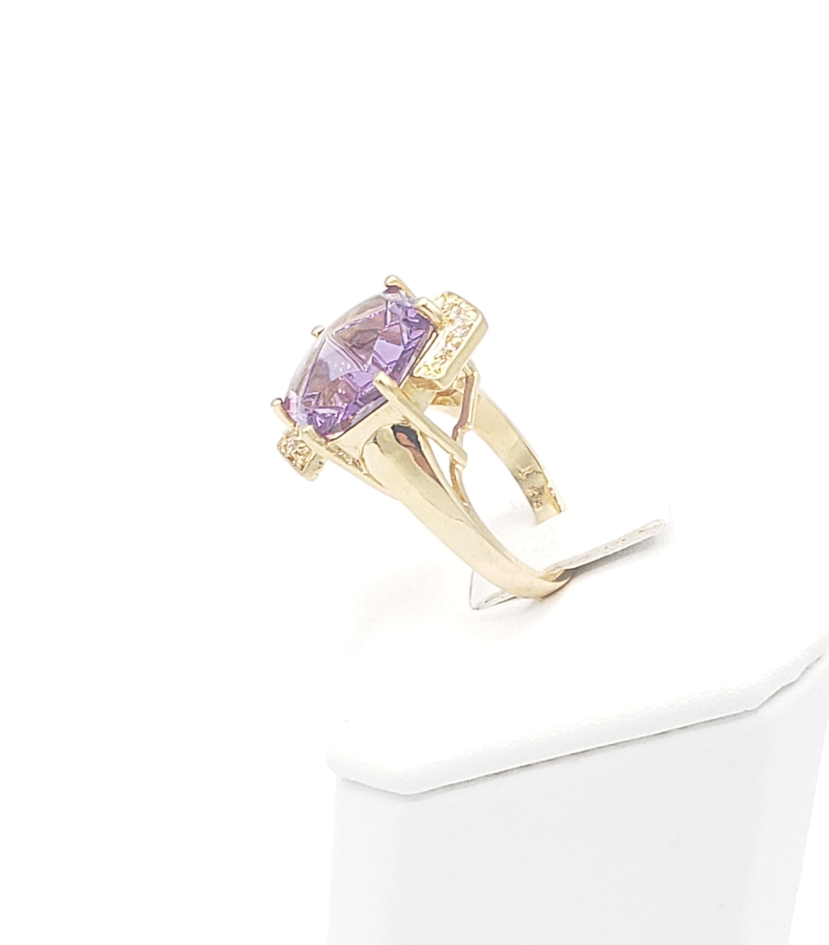 NEW 8 Ct. Natural Amethyst Ring with Diamonds in 14k Solid Yellow Gold  For Sale 5