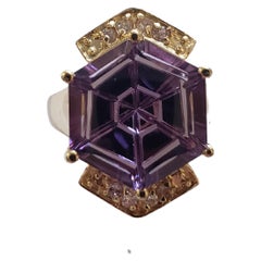 Antique NEW 8 Ct. Natural Amethyst Ring with Diamonds in 14k Solid Yellow Gold 